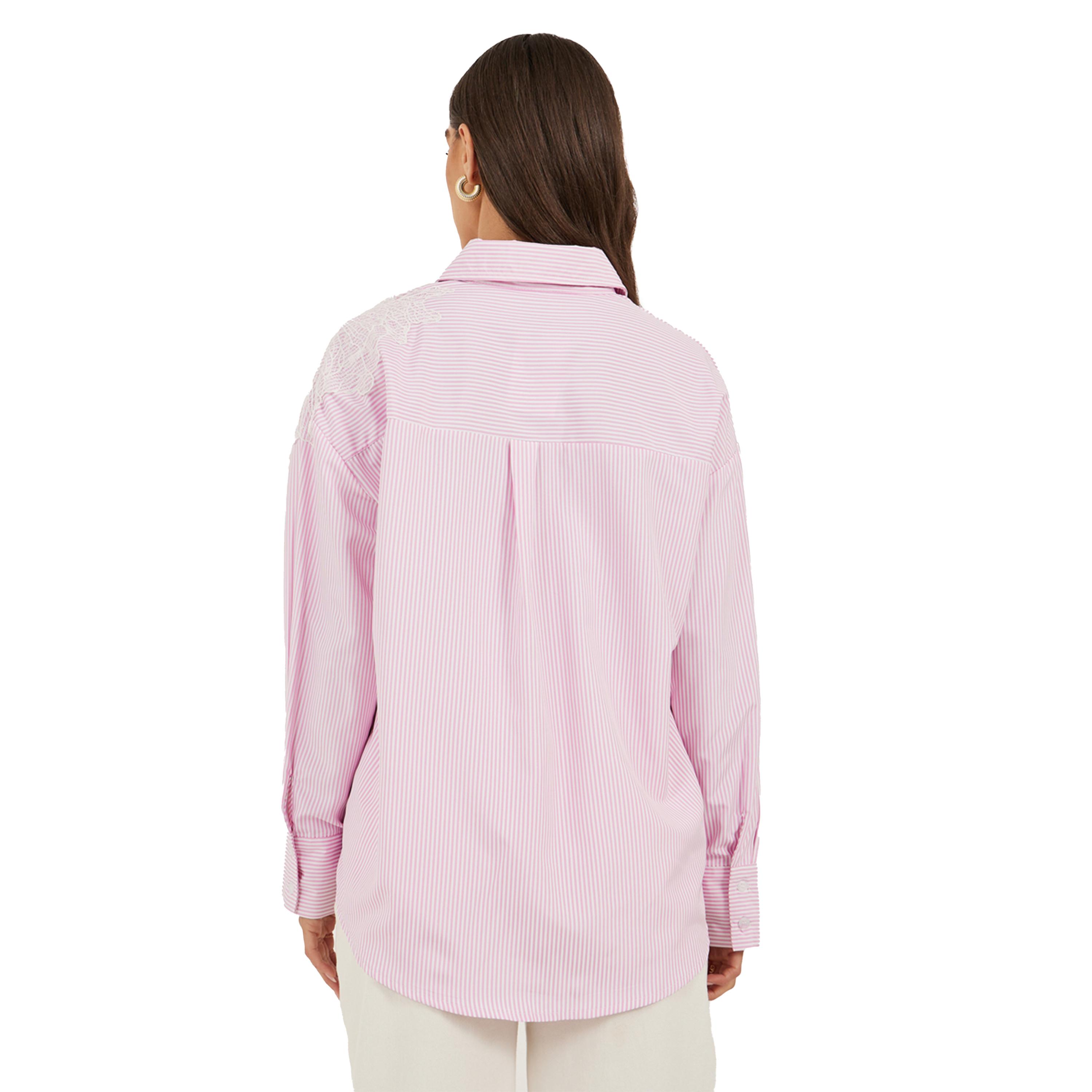 Styli Striped Long Sleeve Oversized Shirt with Lace Detail-women-clothing-shirtsandblouses-shirts-image-5