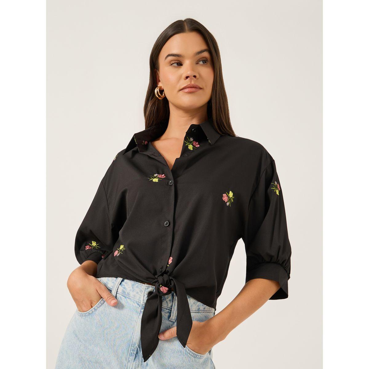بلوزة بقصة عادية وتفاصيل مُطرّزة مع أكمام 3/4-women-clothing-shirtsandblouses-shirts-image-4