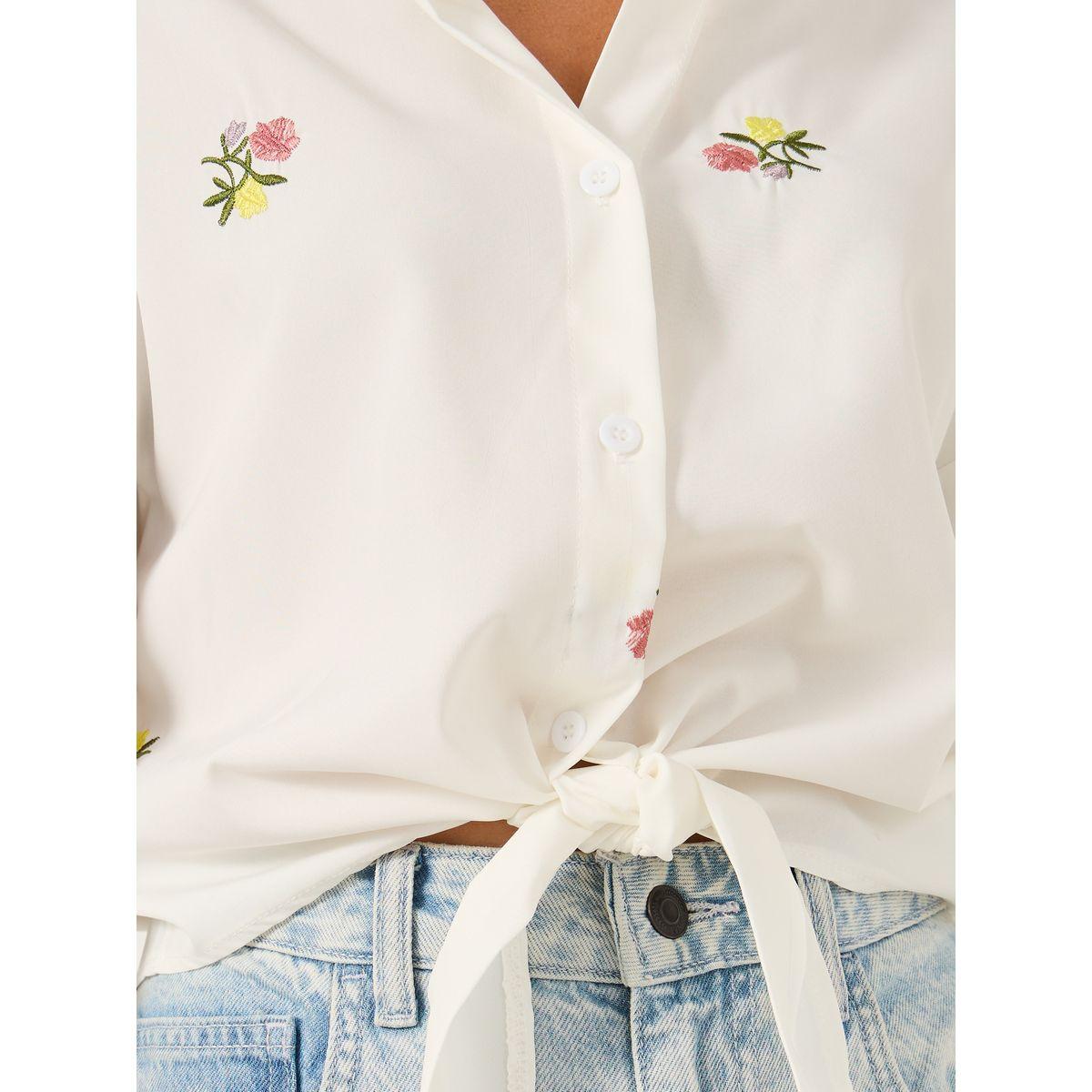 Styli Floral Embroidered 3/4 Sleeve Tie Front Regular Fit Shirt-women-clothing-shirtsandblouses-shirts-image-4