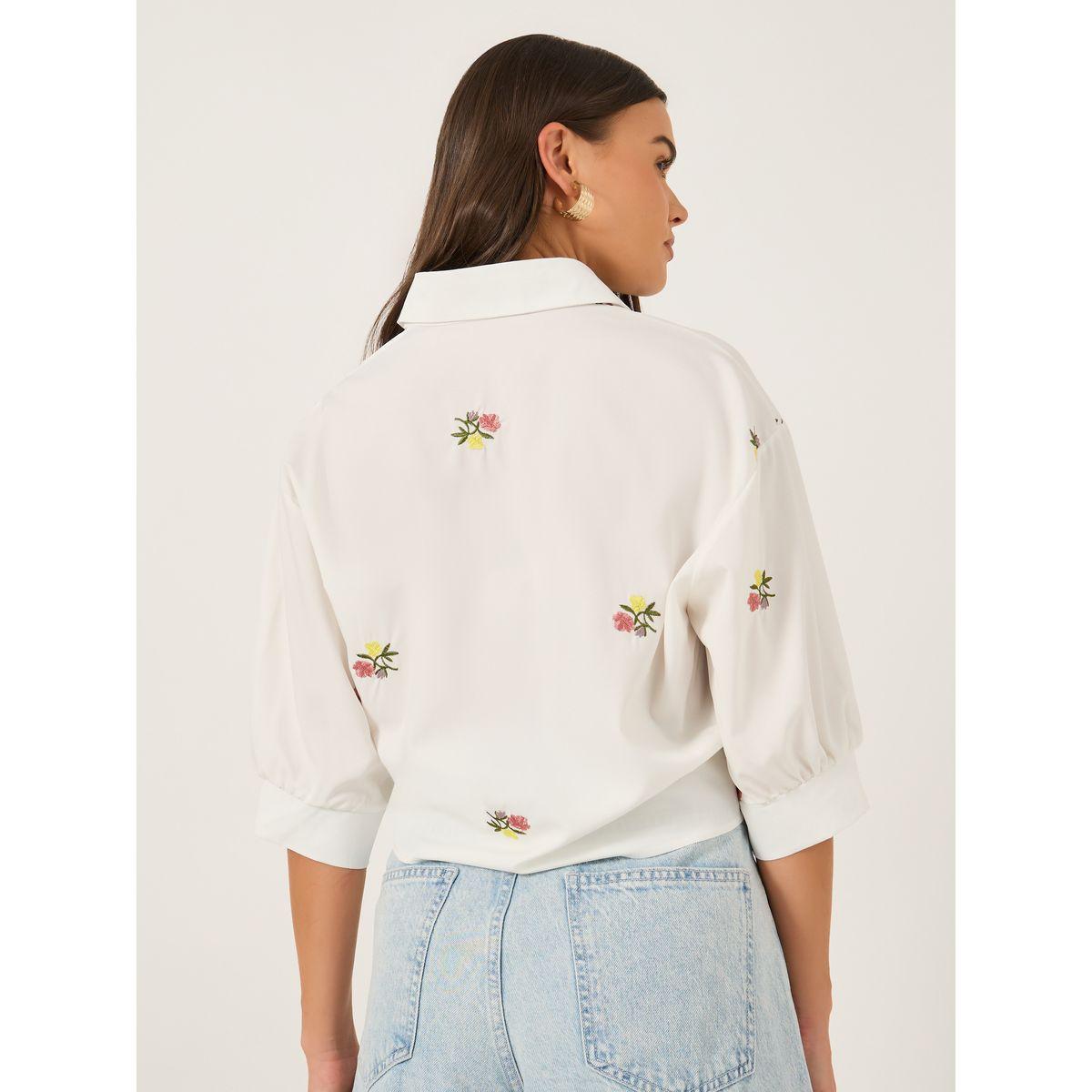 Styli Floral Embroidered 3/4 Sleeve Tie Front Regular Fit Shirt-women-clothing-shirtsandblouses-shirts-image-5