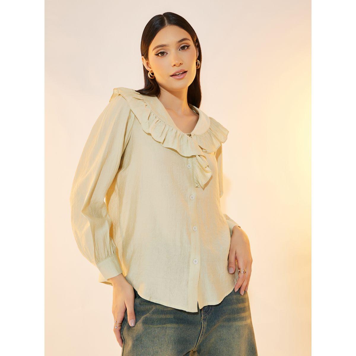Take Two Solid Ruffle Detail Long Sleeve Shirt-women-clothing-shirtsandblouses-shirts-image-1