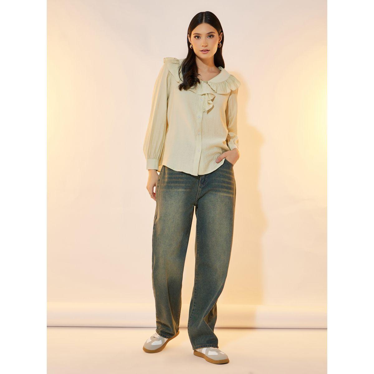 Take Two Solid Ruffle Detail Long Sleeve Shirt-women-clothing-shirtsandblouses-shirts-image-2