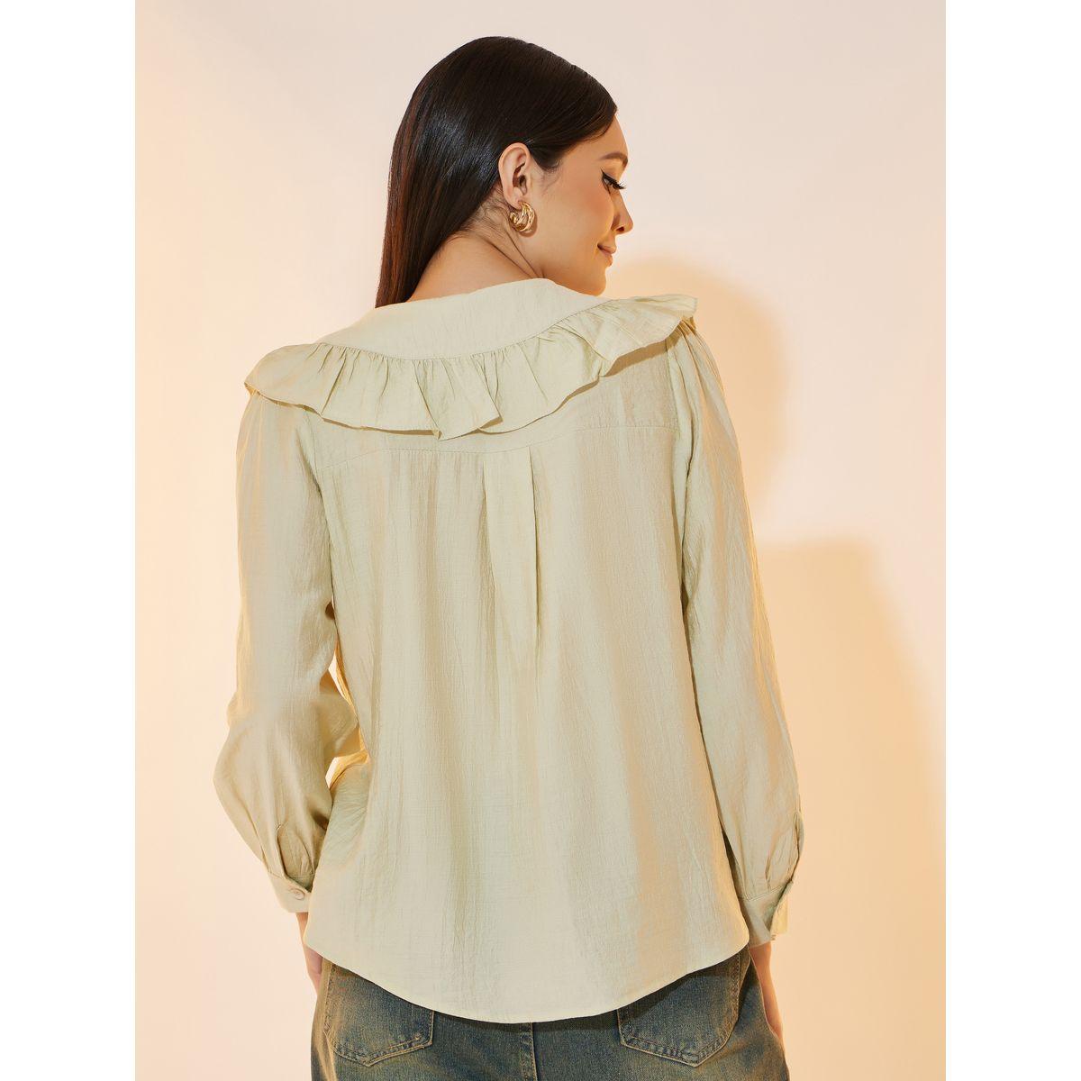 بلوزة سادة بأكمام طويلة وكشكش-women-clothing-shirtsandblouses-shirts-image-1