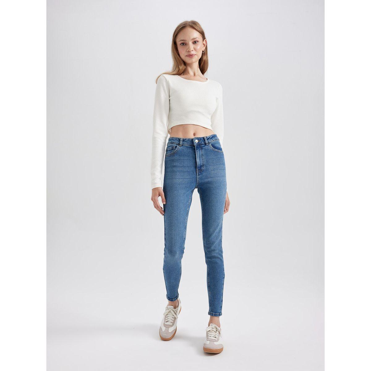جينز بطول الكاحل وقصة ضيقة مع خصر عالي ديفاكتو × ستايلي-women-clothing-bottoms-jeans-image-2