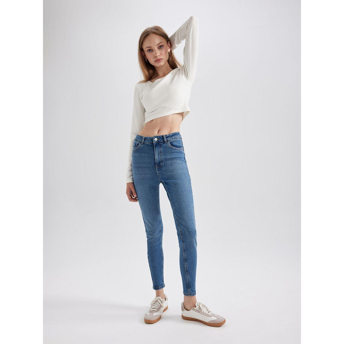 جينز بطول الكاحل وقصة ضيقة مع خصر عالي ديفاكتو × ستايلي-women-clothing-bottoms-jeans-image-4