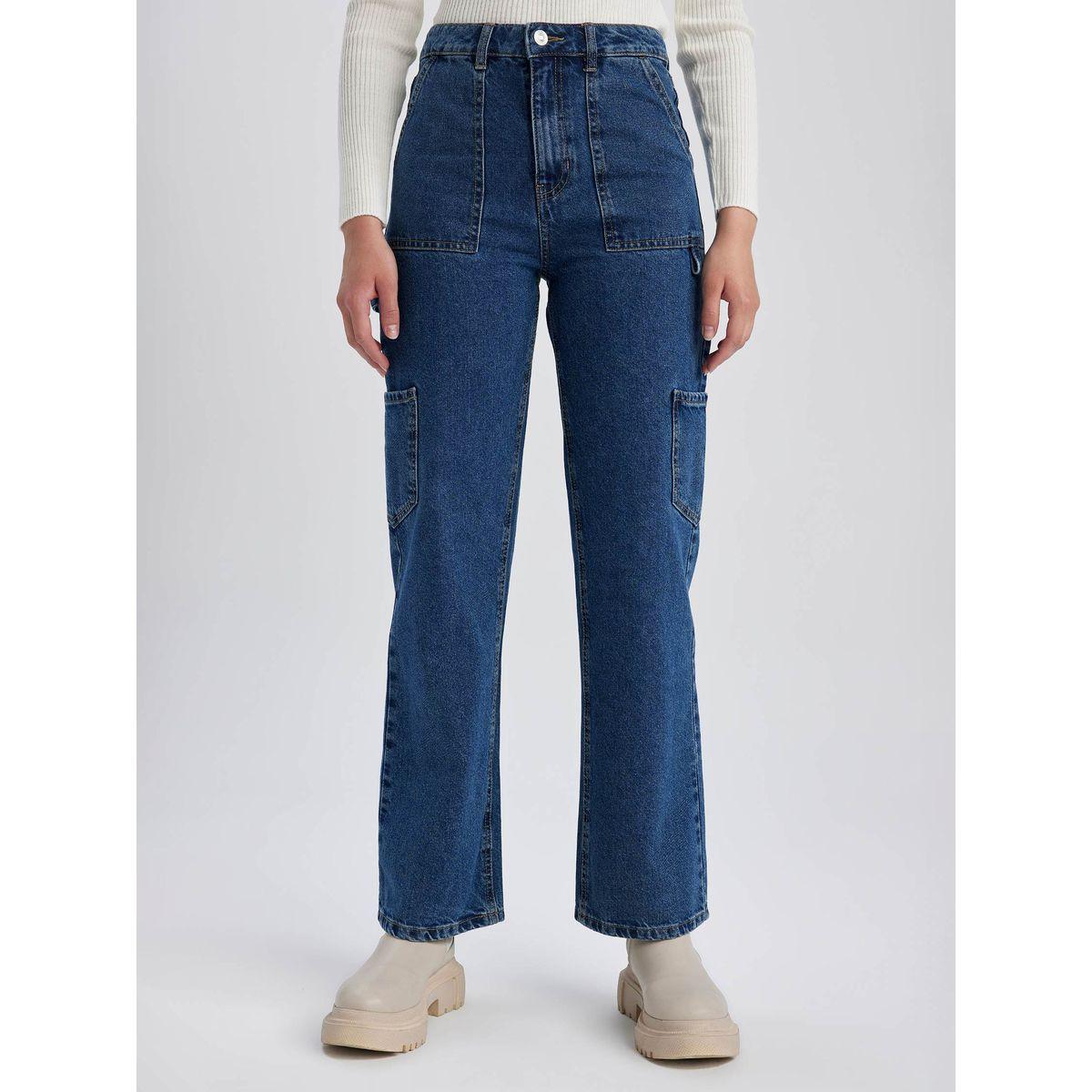 جينز سادة بجيوب جانبية وخصر عالي ديفاكتو × ستايلي-women-clothing-bottoms-jeans-image-1