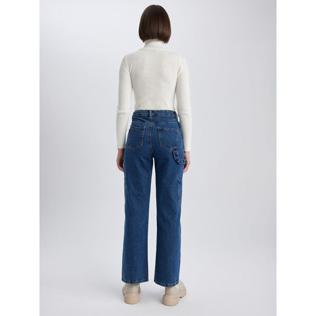 جينز سادة بجيوب جانبية وخصر عالي ديفاكتو × ستايلي-women-clothing-bottoms-jeans-image-3