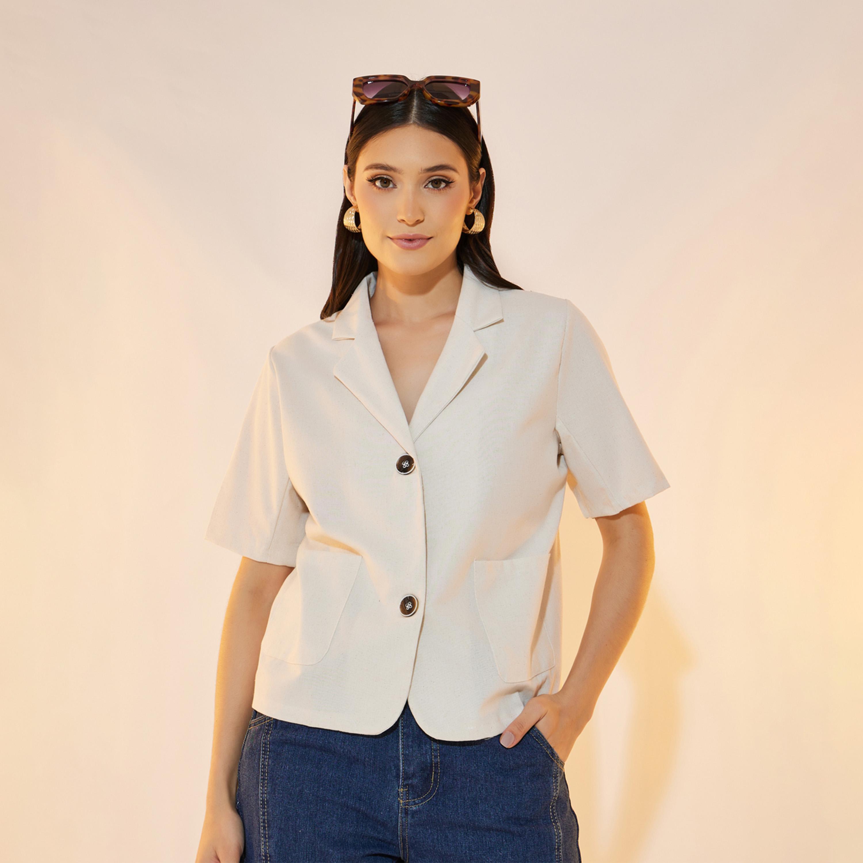 Take Two Solid Pocket Detail Short Sleeve Blazer-women-clothing-coatsandjackets-blazers-image-1