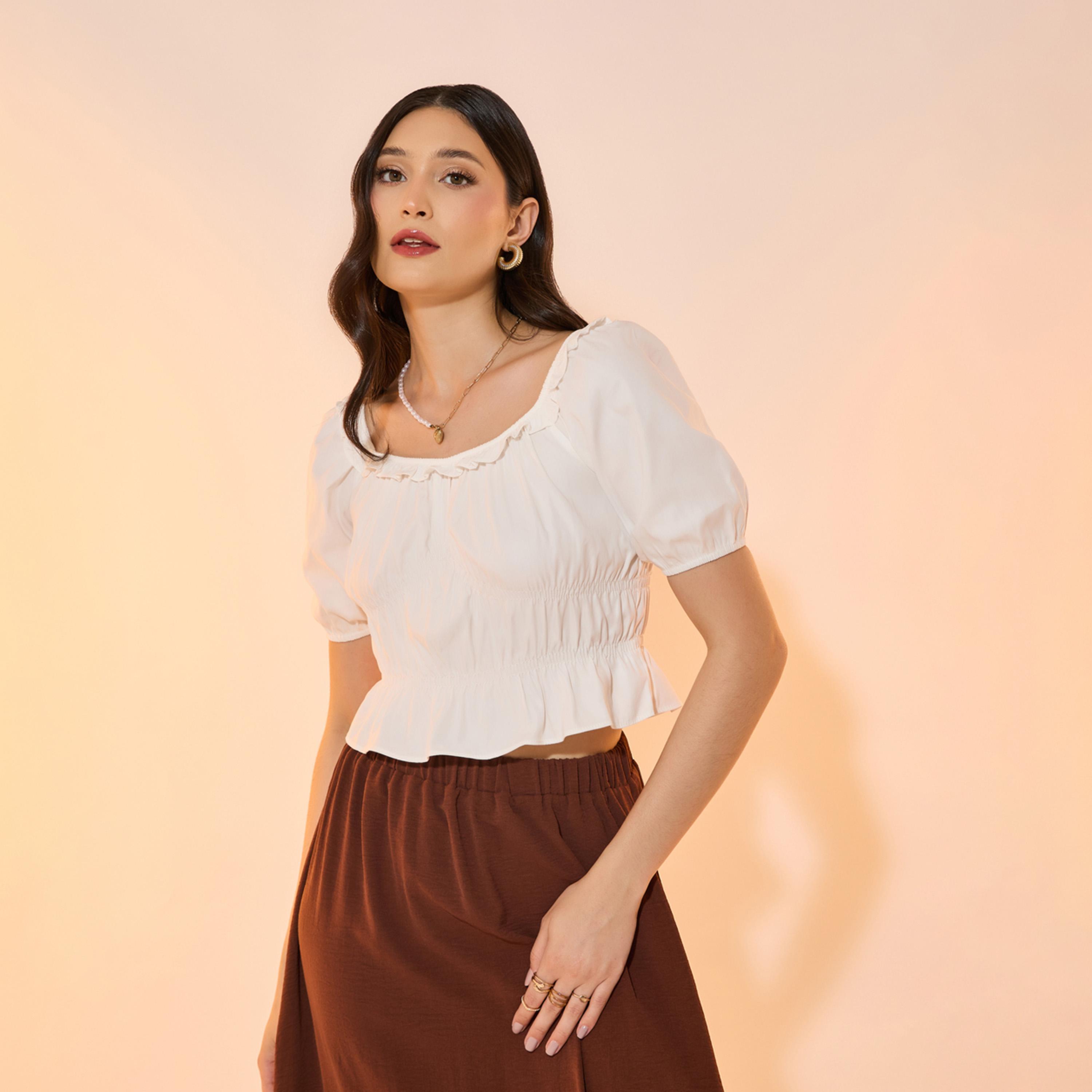 Take Two Solid Square Neck Ruffle Hem Crop Blouse-women-clothing-shirtsandblouses-blouses-image-1