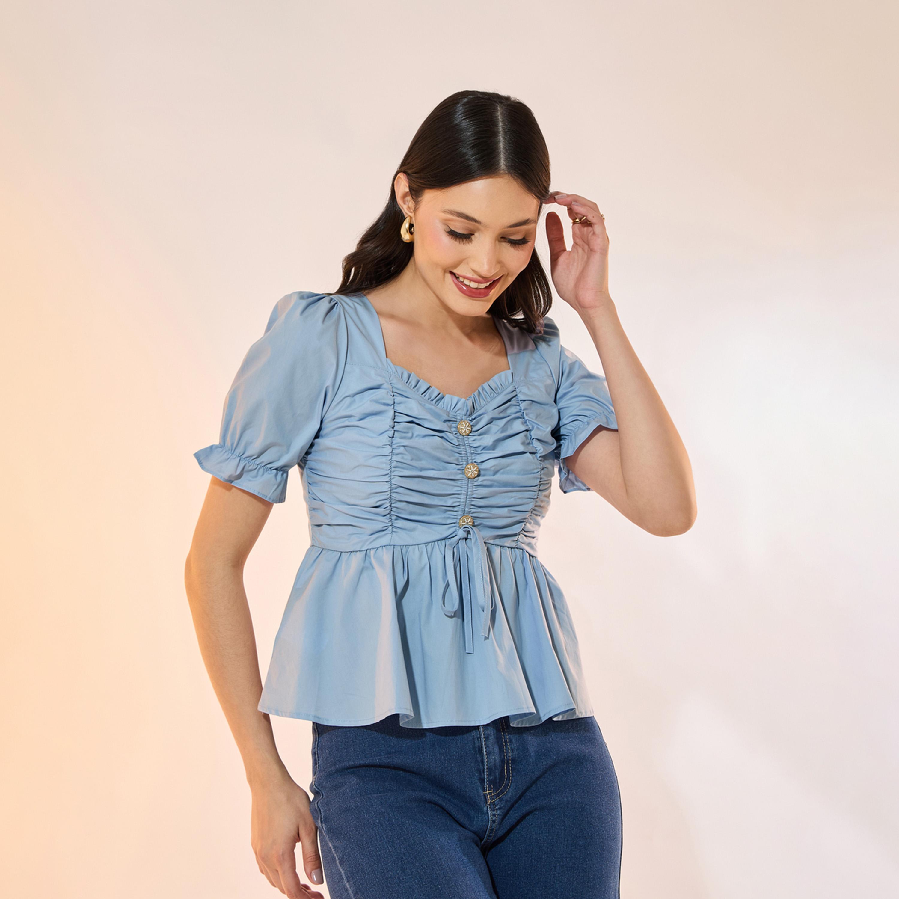 Take Two Square Neck Gathered Peplum Blouse-women-clothing-shirtsandblouses-blouses-image-1