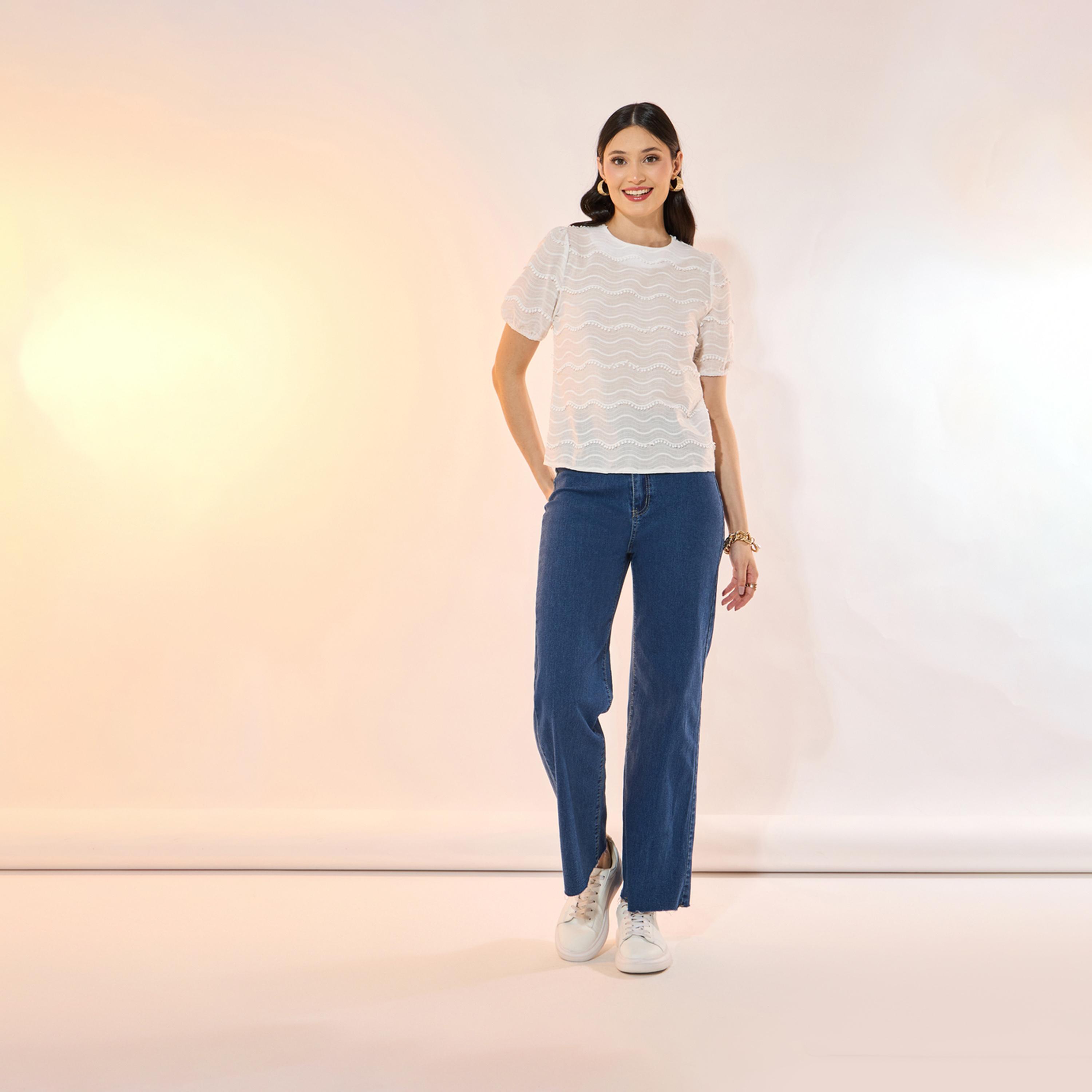 بلوزة بياقة دائرية وأكمام قصيرة-women-clothing-shirtsandblouses-blouses-image-2