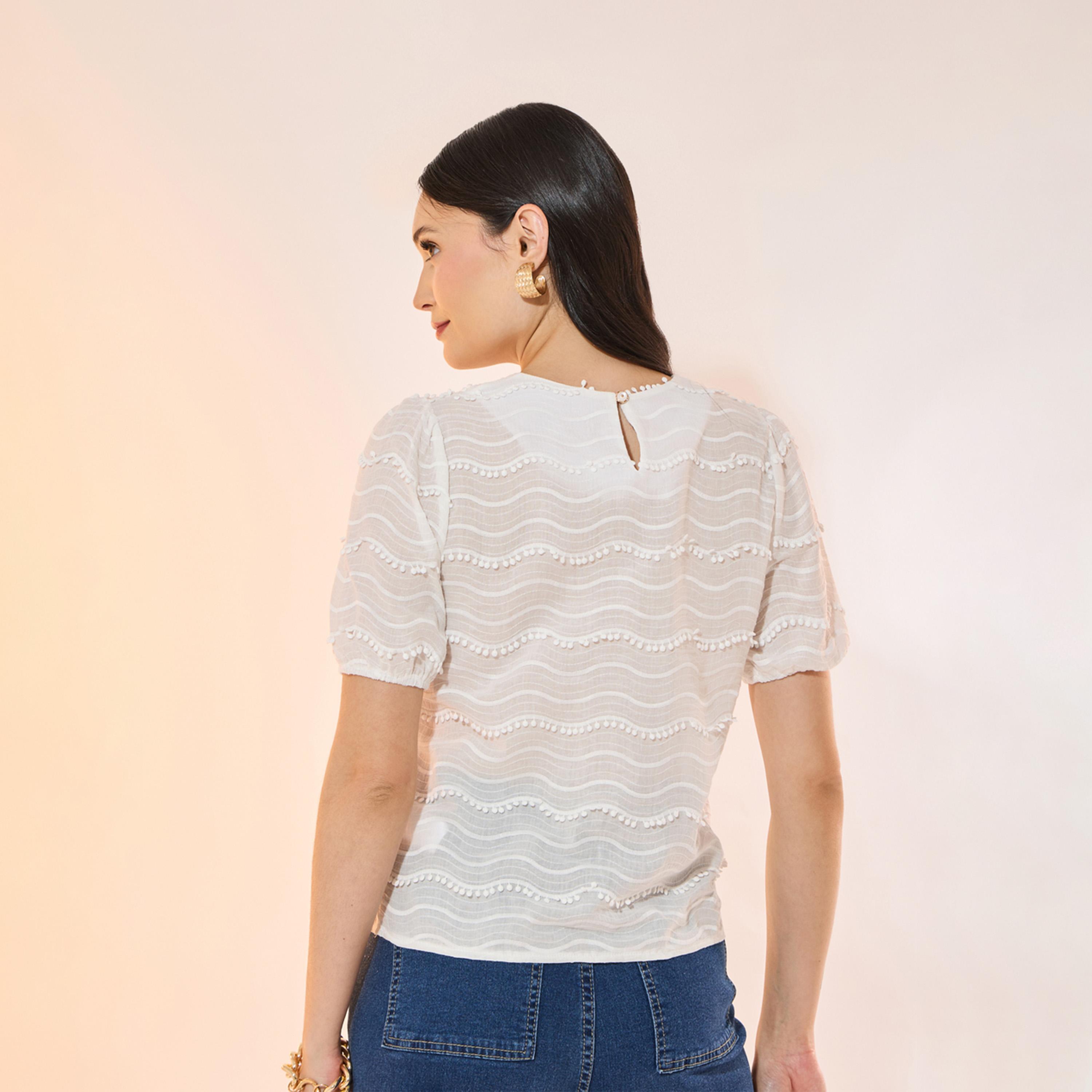 بلوزة بياقة دائرية وأكمام قصيرة-women-clothing-shirtsandblouses-blouses-image-5