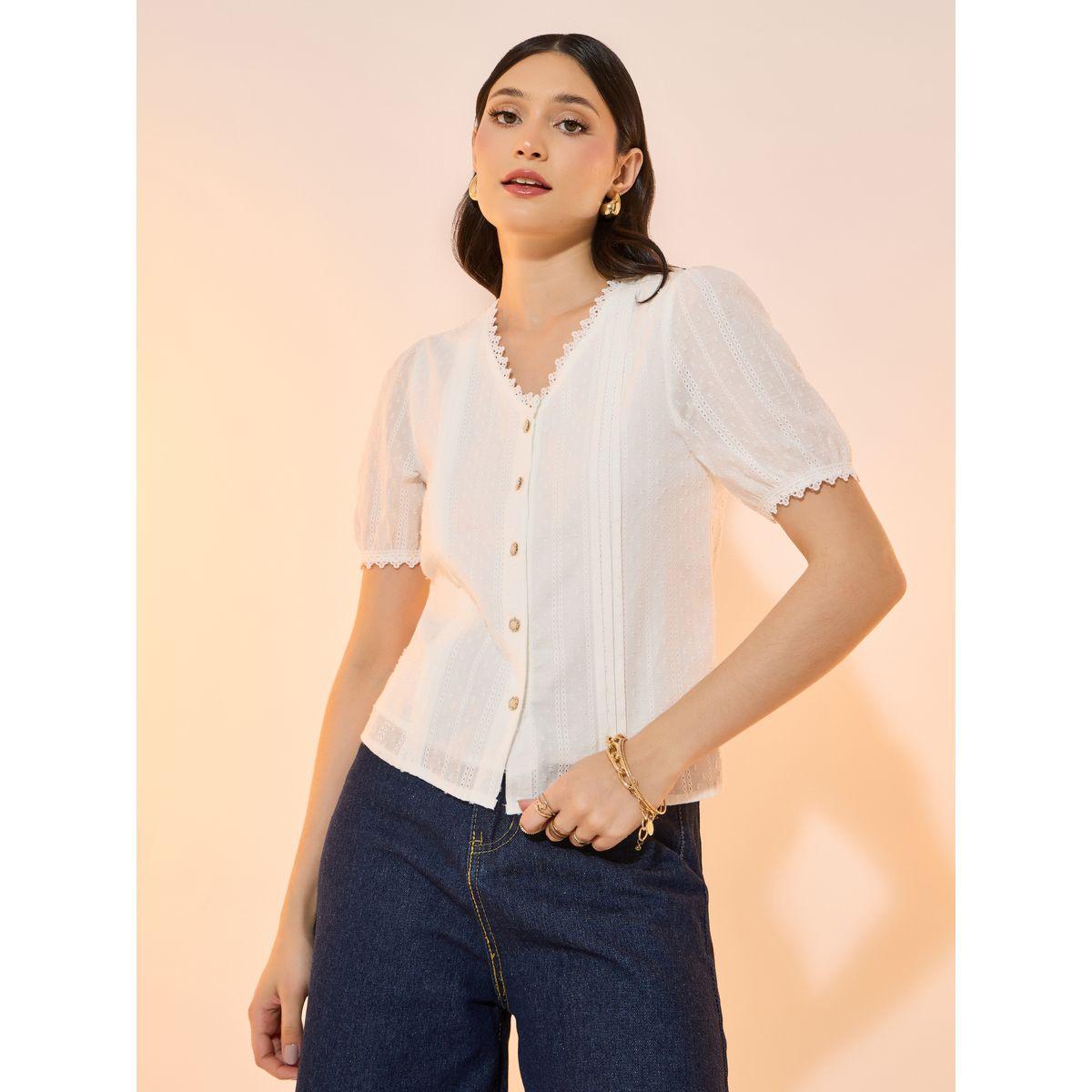بلوزة بتفاصيل دانتيل وأكمام قصيرة-women-clothing-shirtsandblouses-shirts-image-1