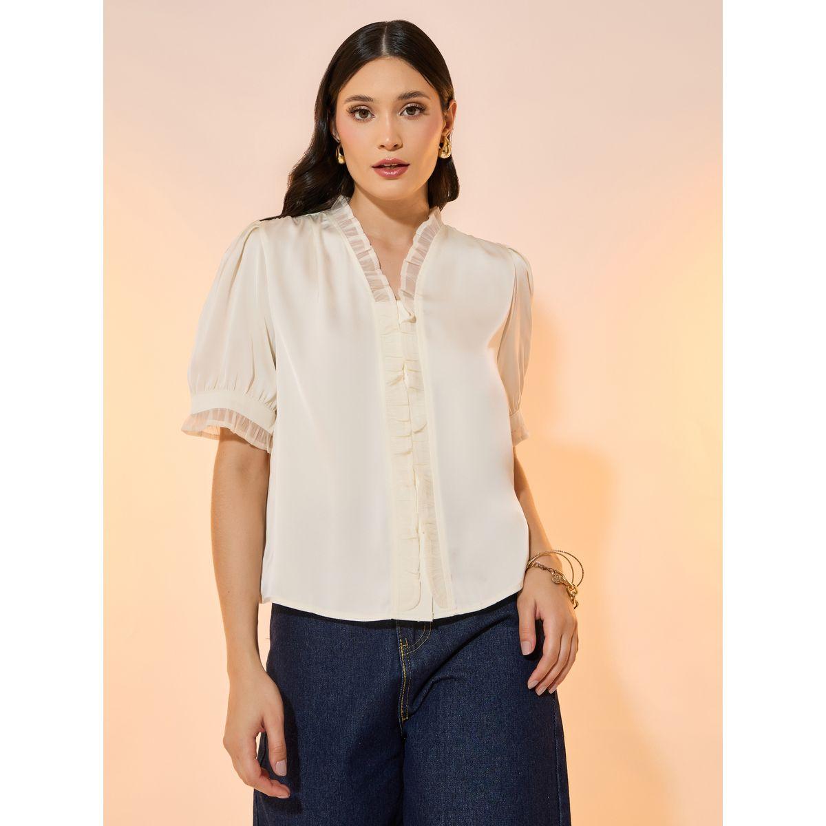 Take Two V Neck Lace Trim Short Sleeves Shirt-women-clothing-shirtsandblouses-shirts-image-1