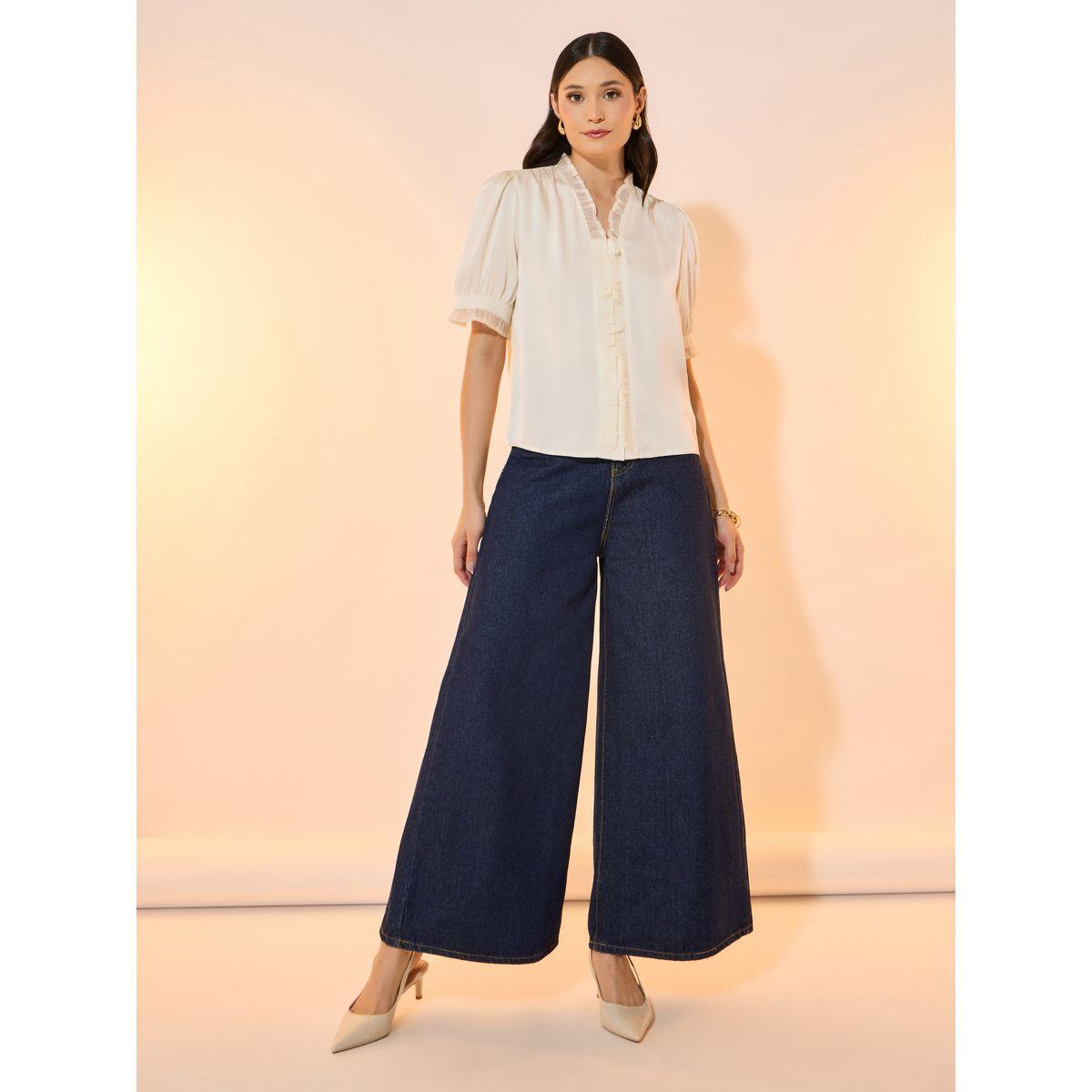 بلوزة سادة بتفاصيل دانتيل وأكمام قصيرة-women-clothing-shirtsandblouses-shirts-image-2