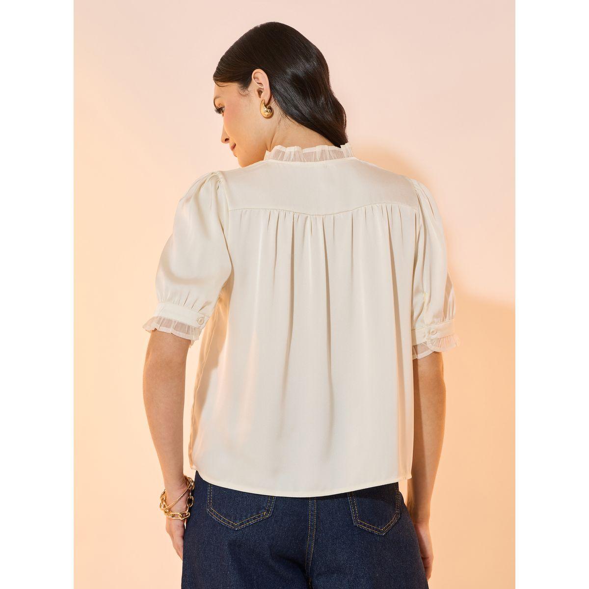بلوزة سادة بتفاصيل دانتيل وأكمام قصيرة-women-clothing-shirtsandblouses-shirts-image-4