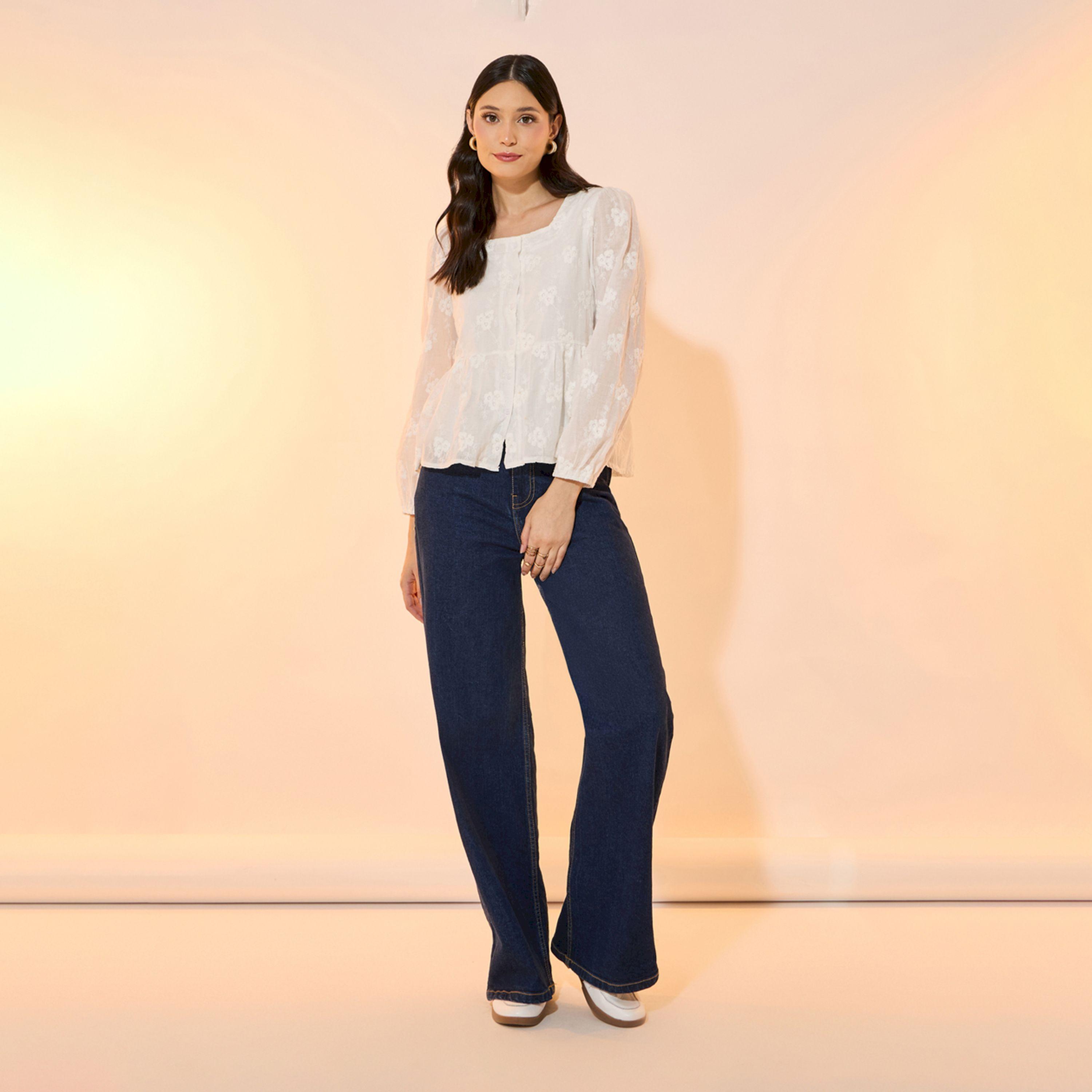 Take Two Square Neck Long Sleeve Cotton Embroidery Shirt-women-clothing-shirtsandblouses-shirts-image-2