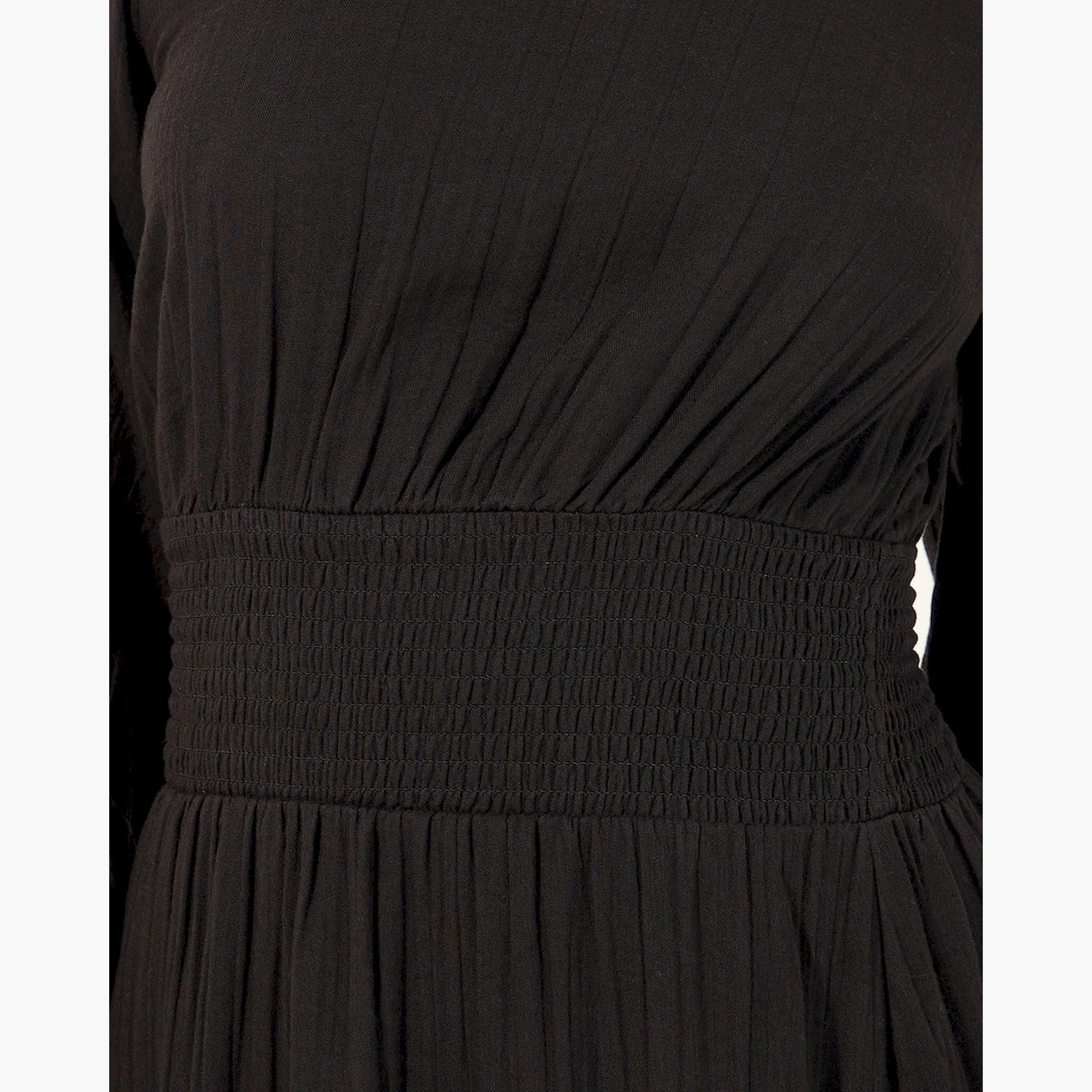 Styli Plain Smocked Waist A-Line Midi Dress-women-clothing-dresses-image-4
