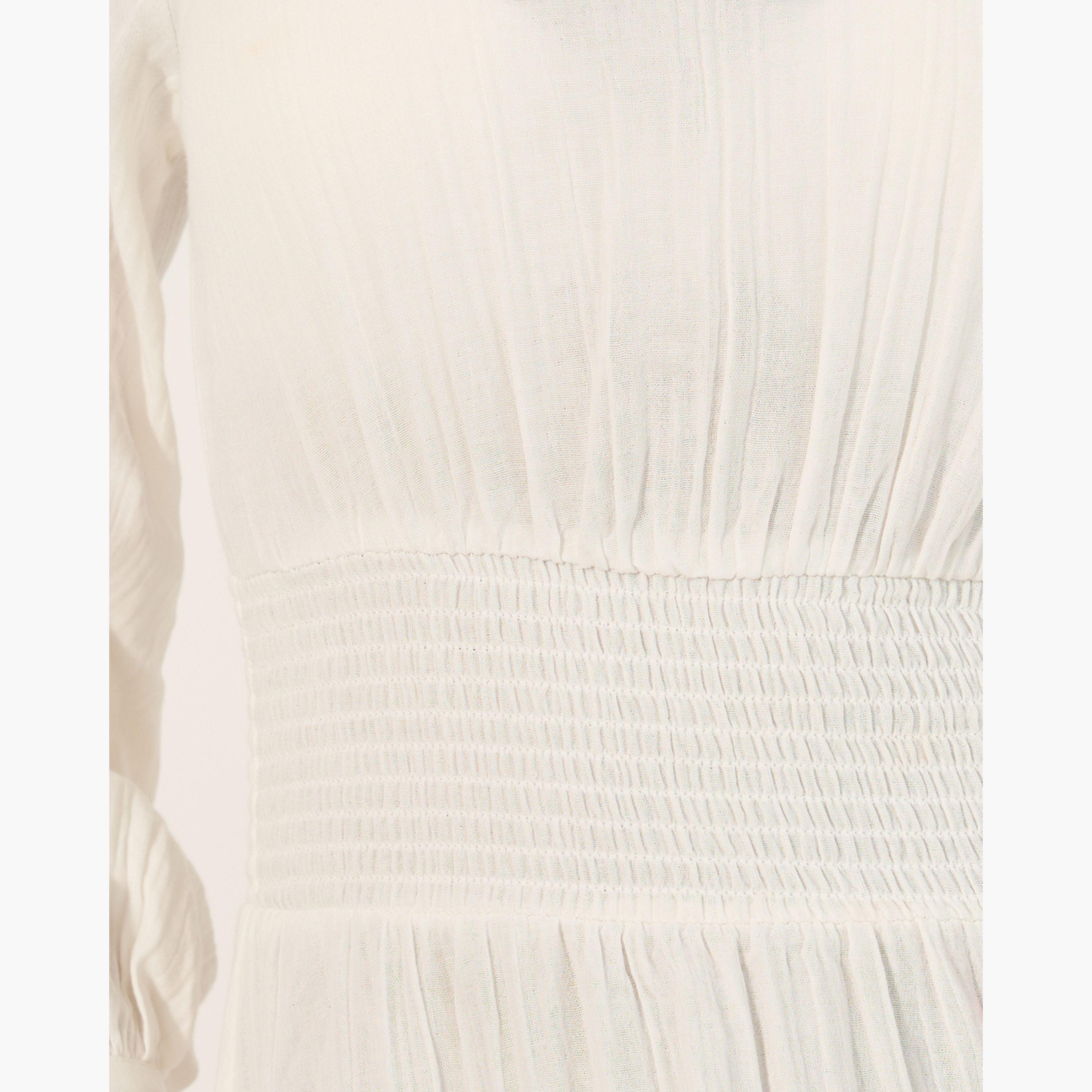 ستايلي - فستان سادة متوسط الطول بقصة A مع خصر مجمع-women-clothing-dresses-image-4