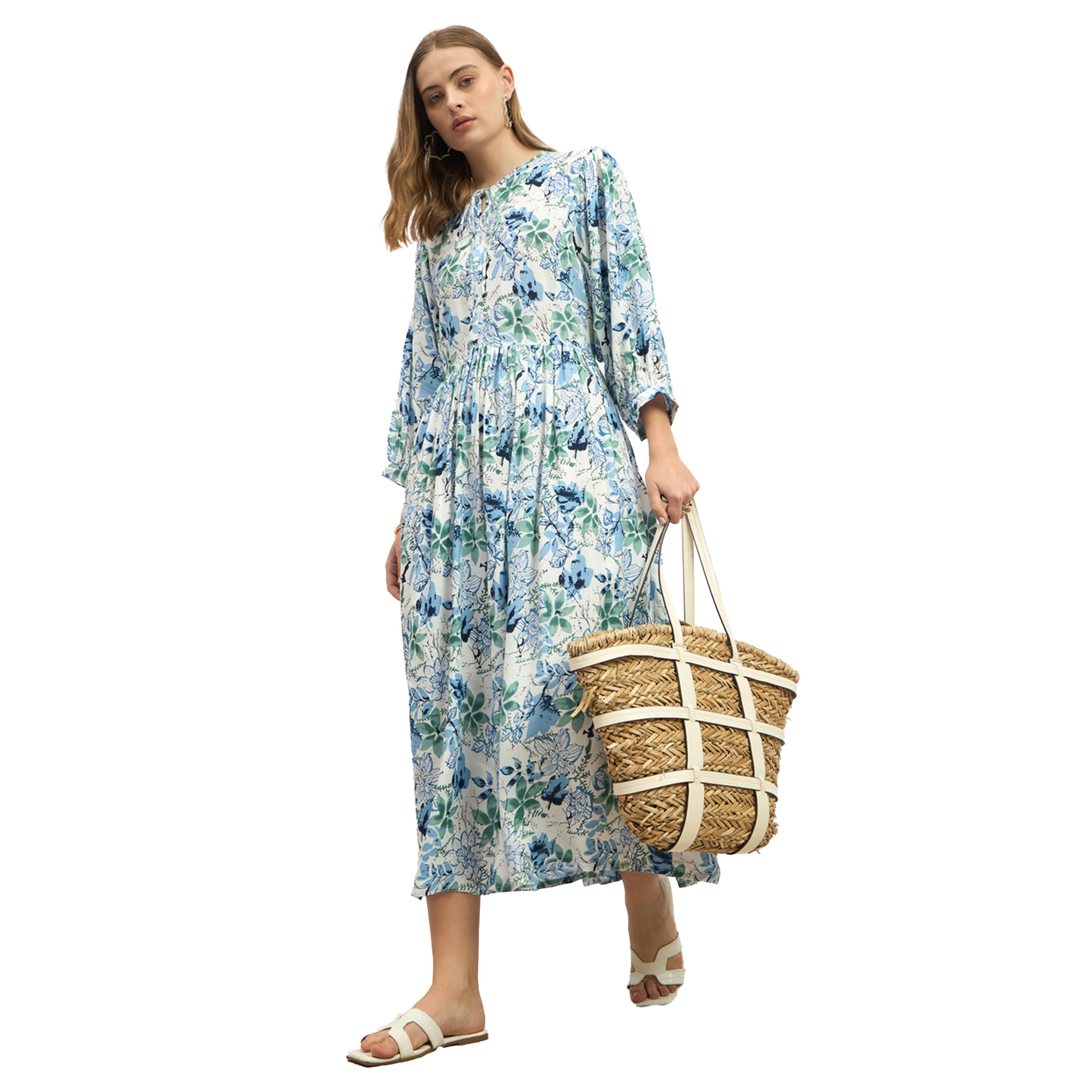 Styli Blue Floral Printed Midi A-Line Dress-women-clothing-dresses-image-1