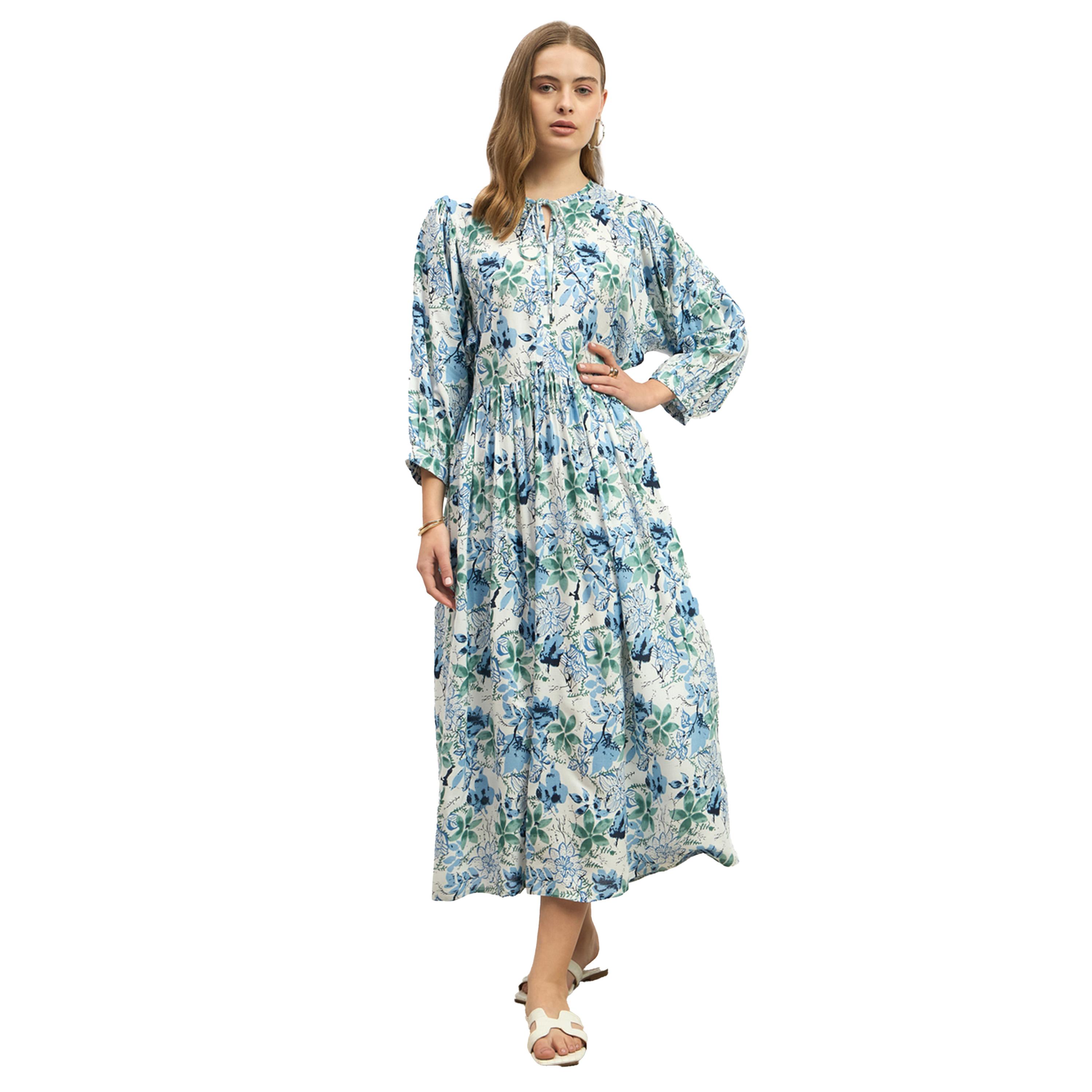 Styli Blue Floral Printed Midi A-Line Dress-women-clothing-dresses-image-2