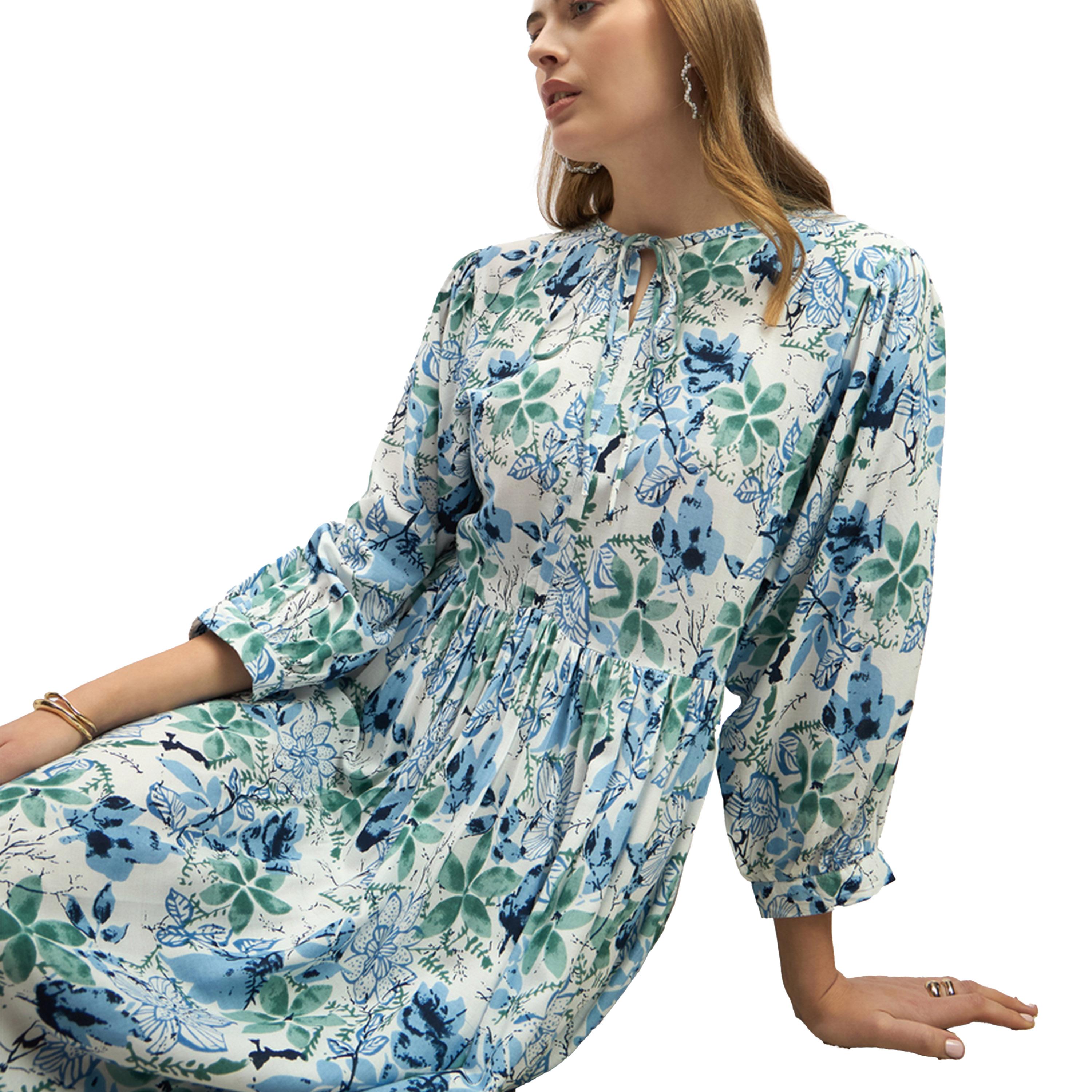 Styli Blue Floral Printed Midi A-Line Dress-women-clothing-dresses-image-6