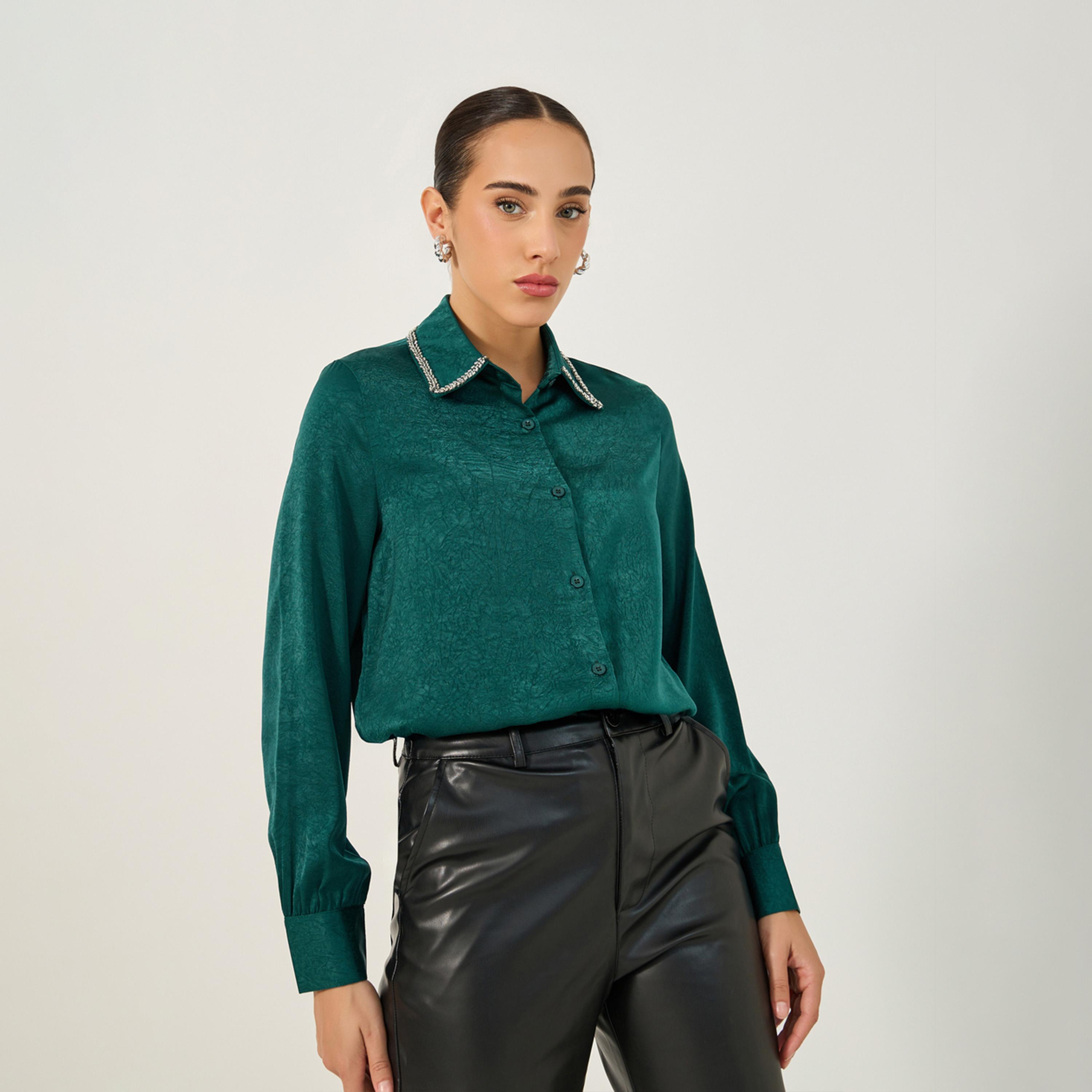 Styli Textured Embellished Spread Collar Regular Fit Shirt-women-clothing-shirtsandblouses-shirts-image-1