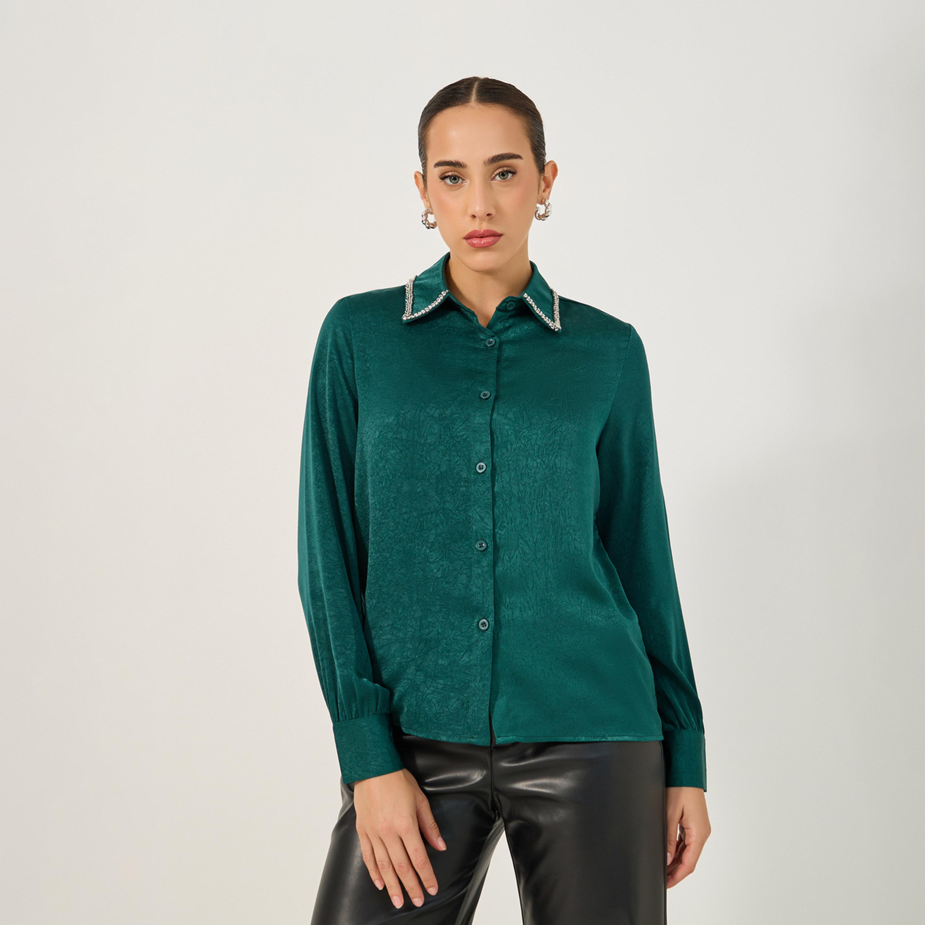 ستايلي - قميص بقصّة عادية وياقة منسدلة-women-clothing-shirtsandblouses-shirts-image-4
