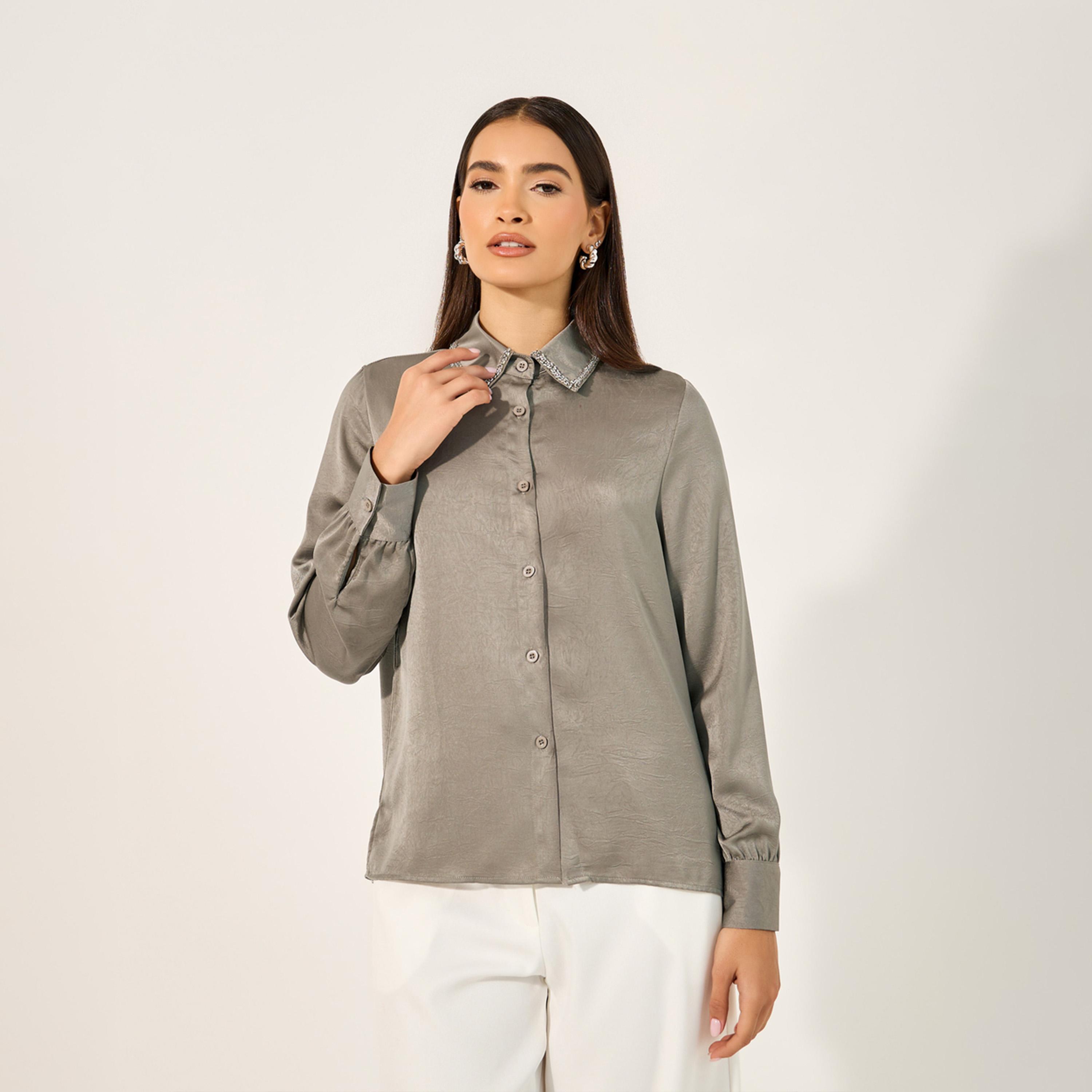 ستايلي - قميص بياقة واسعة ومزخرف-women-clothing-shirtsandblouses-shirts-image-1
