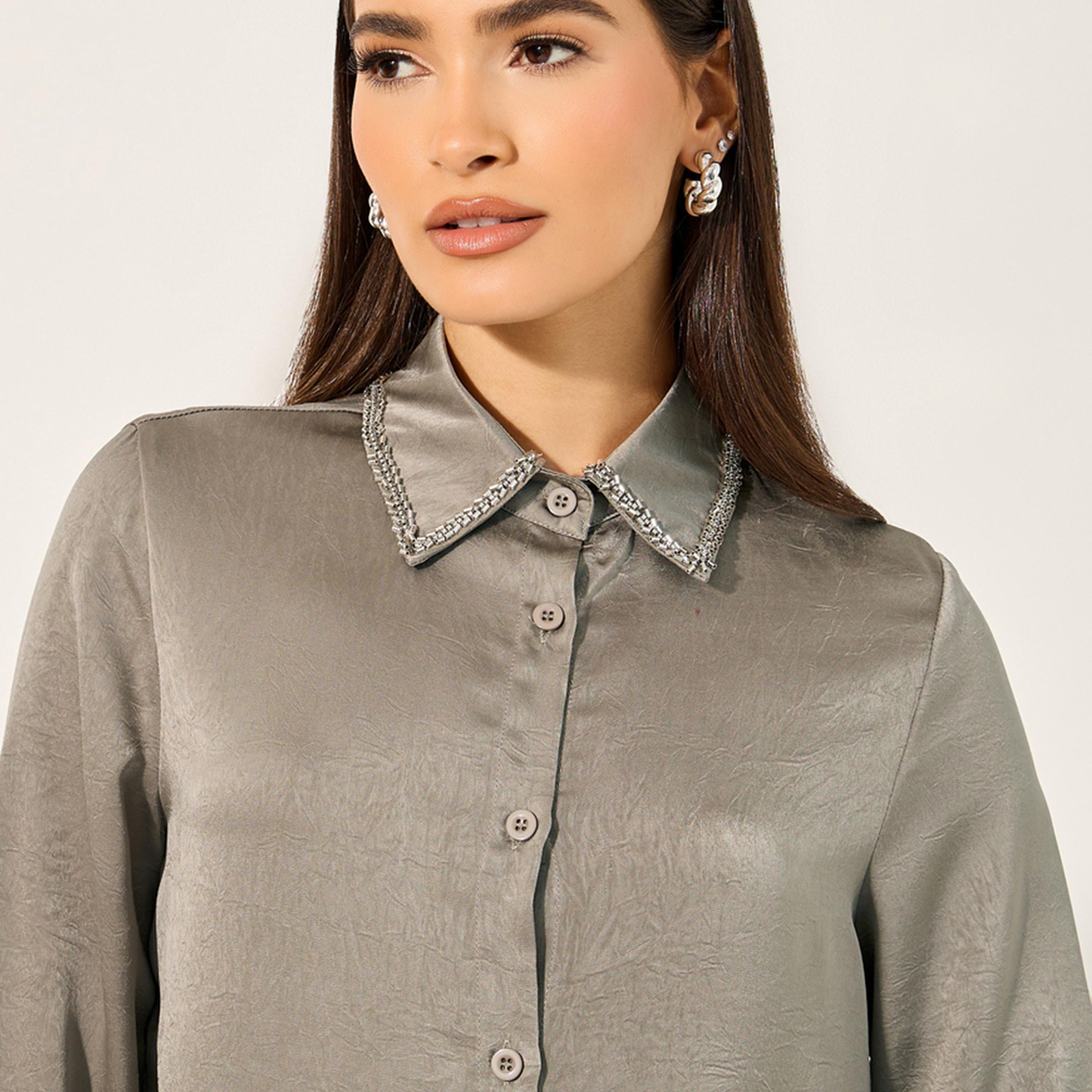 ستايلي - قميص بياقة واسعة ومزخرف-women-clothing-shirtsandblouses-shirts-image-3