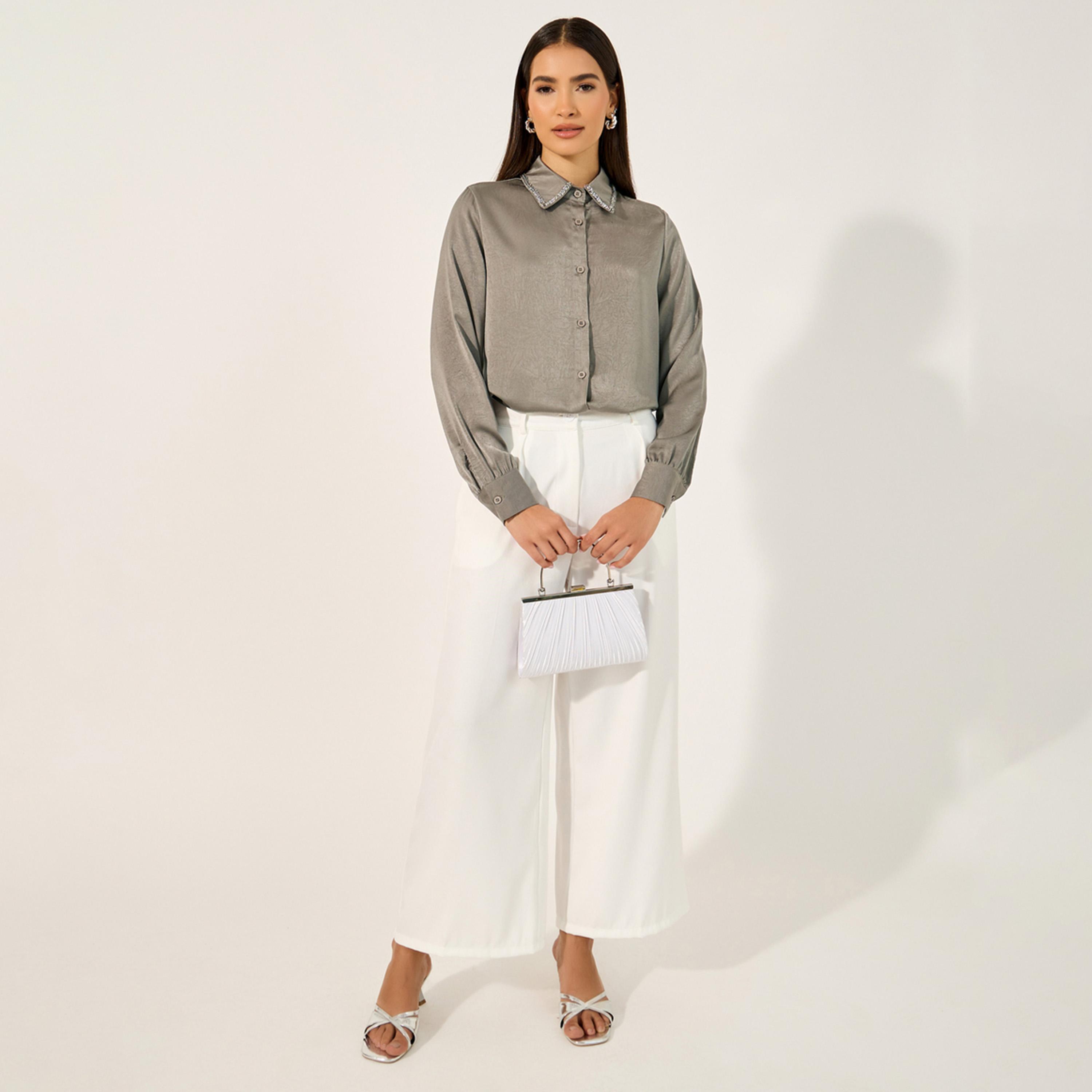 ستايلي - قميص بياقة واسعة ومزخرف-women-clothing-shirtsandblouses-shirts-image-4