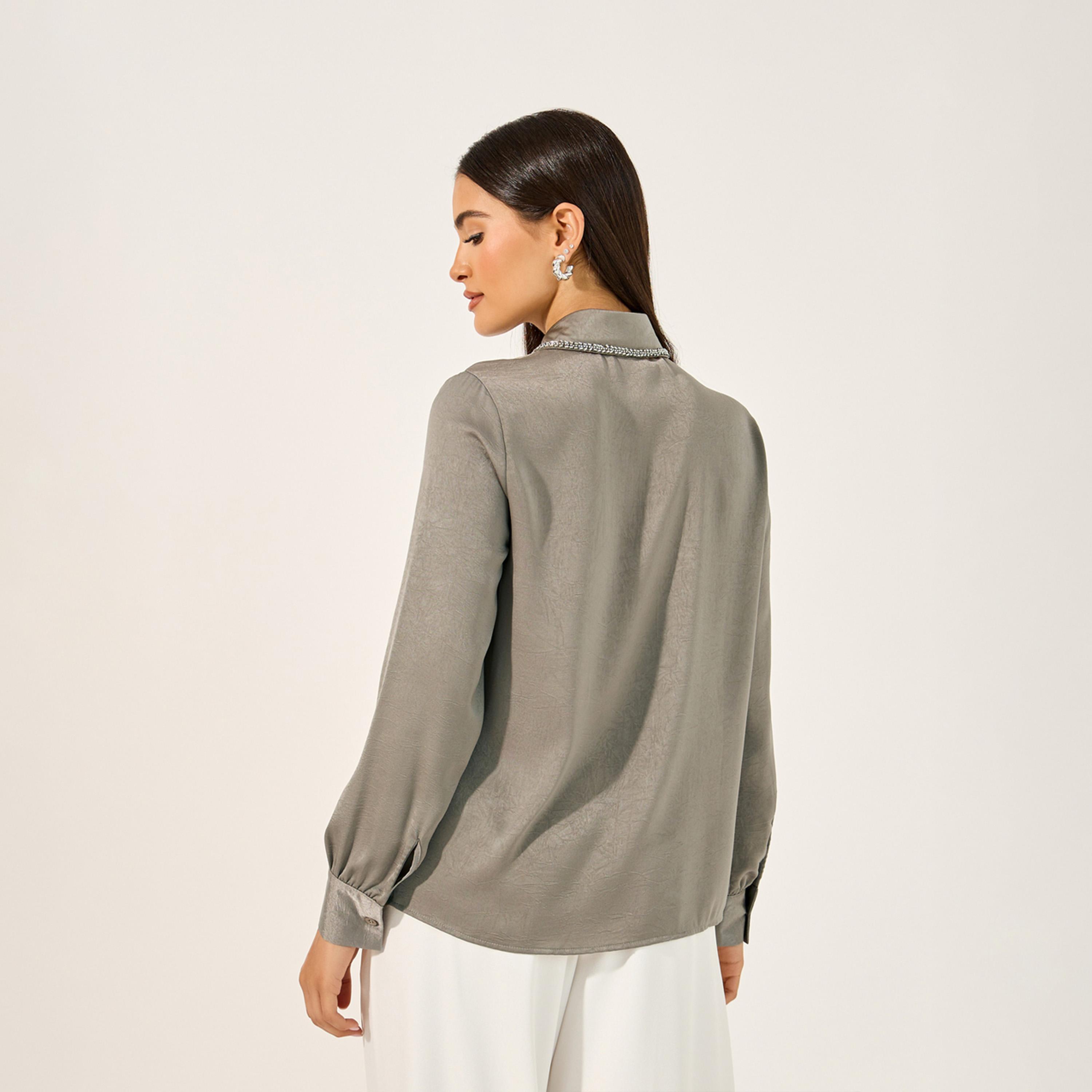 ستايلي - قميص بياقة واسعة ومزخرف-women-clothing-shirtsandblouses-shirts-image-6