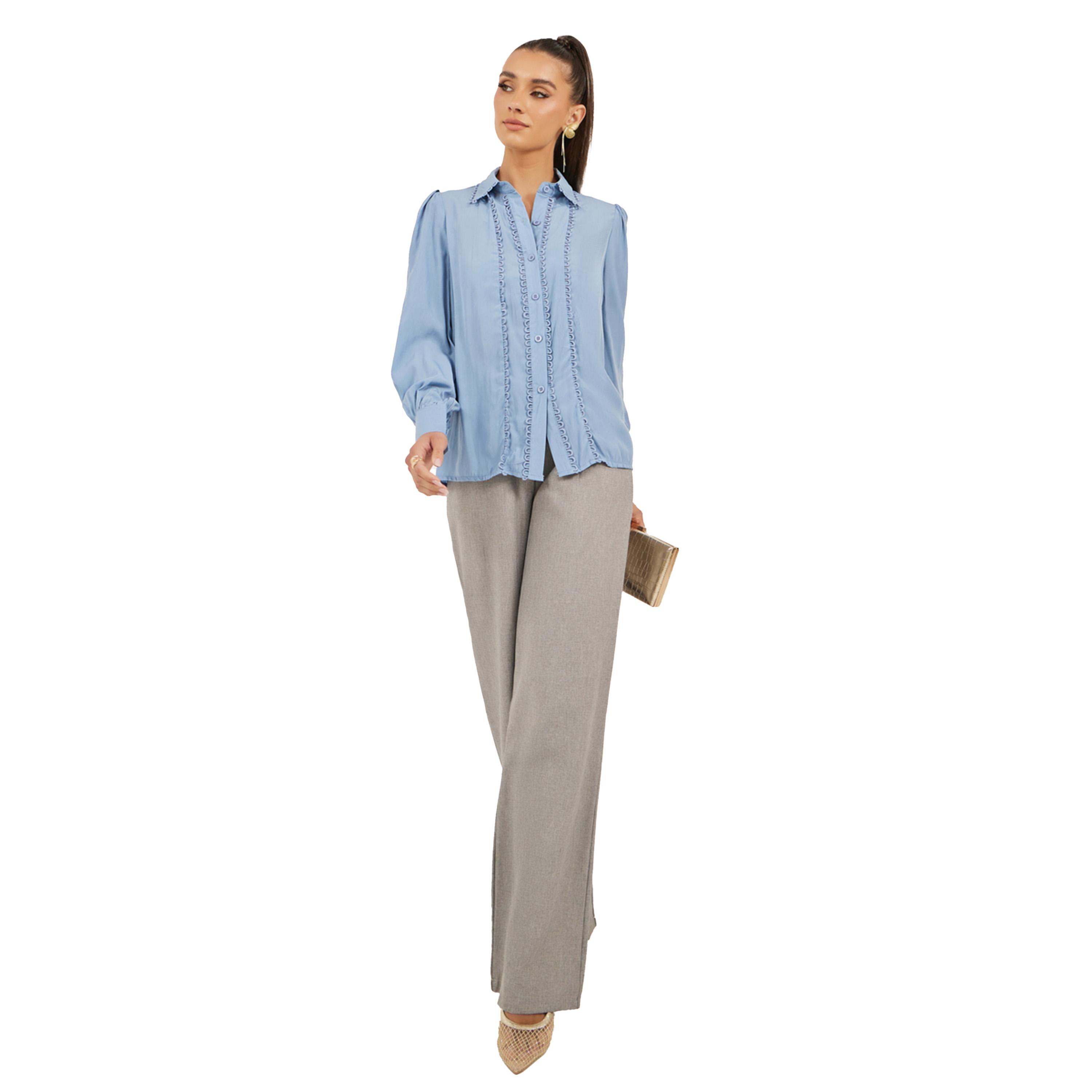 Styli Lace Detail Collared Plain Long Sleeve Shirt-women-clothing-shirtsandblouses-shirts-image-2