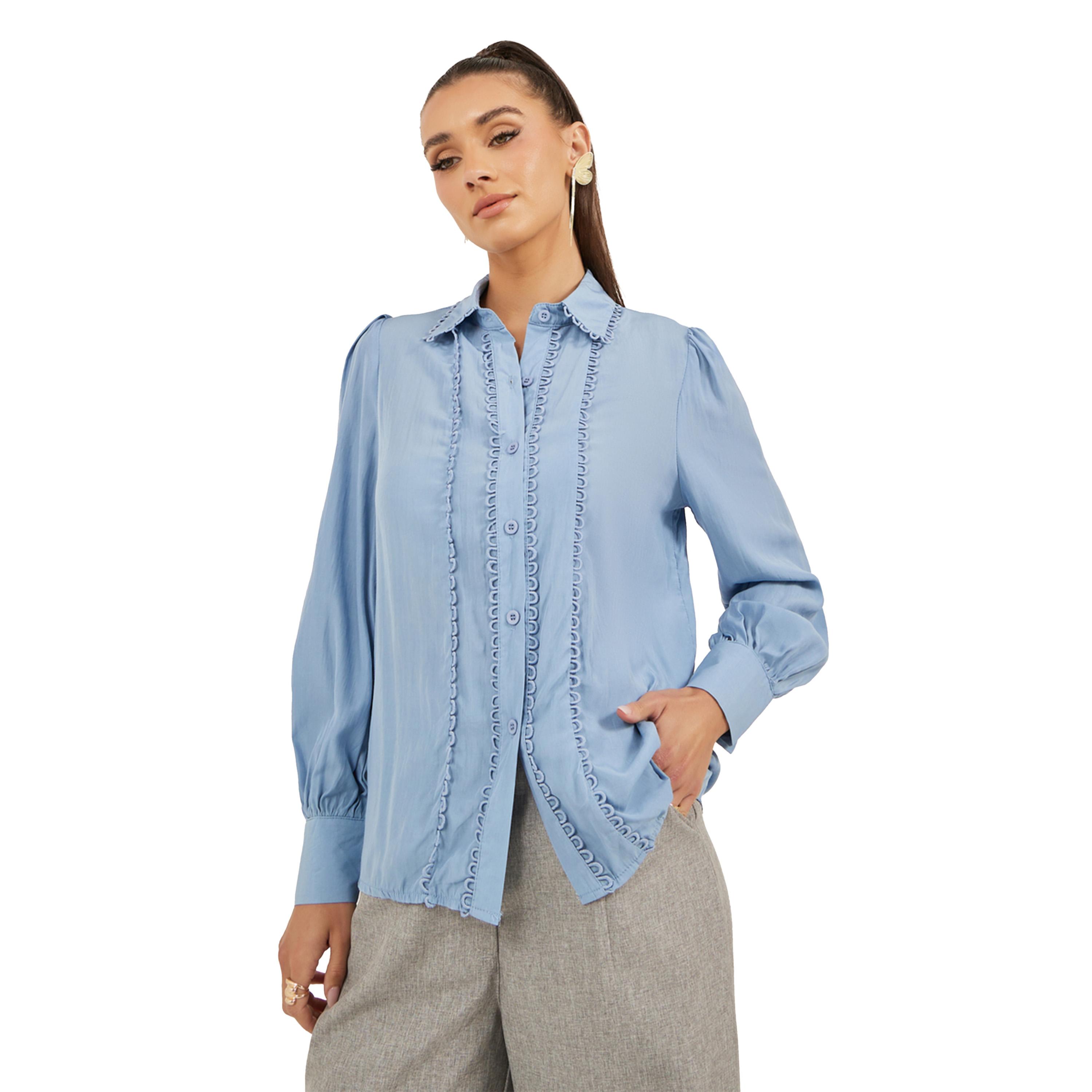 Styli Lace Detail Collared Plain Long Sleeve Shirt-women-clothing-shirtsandblouses-shirts-image-3