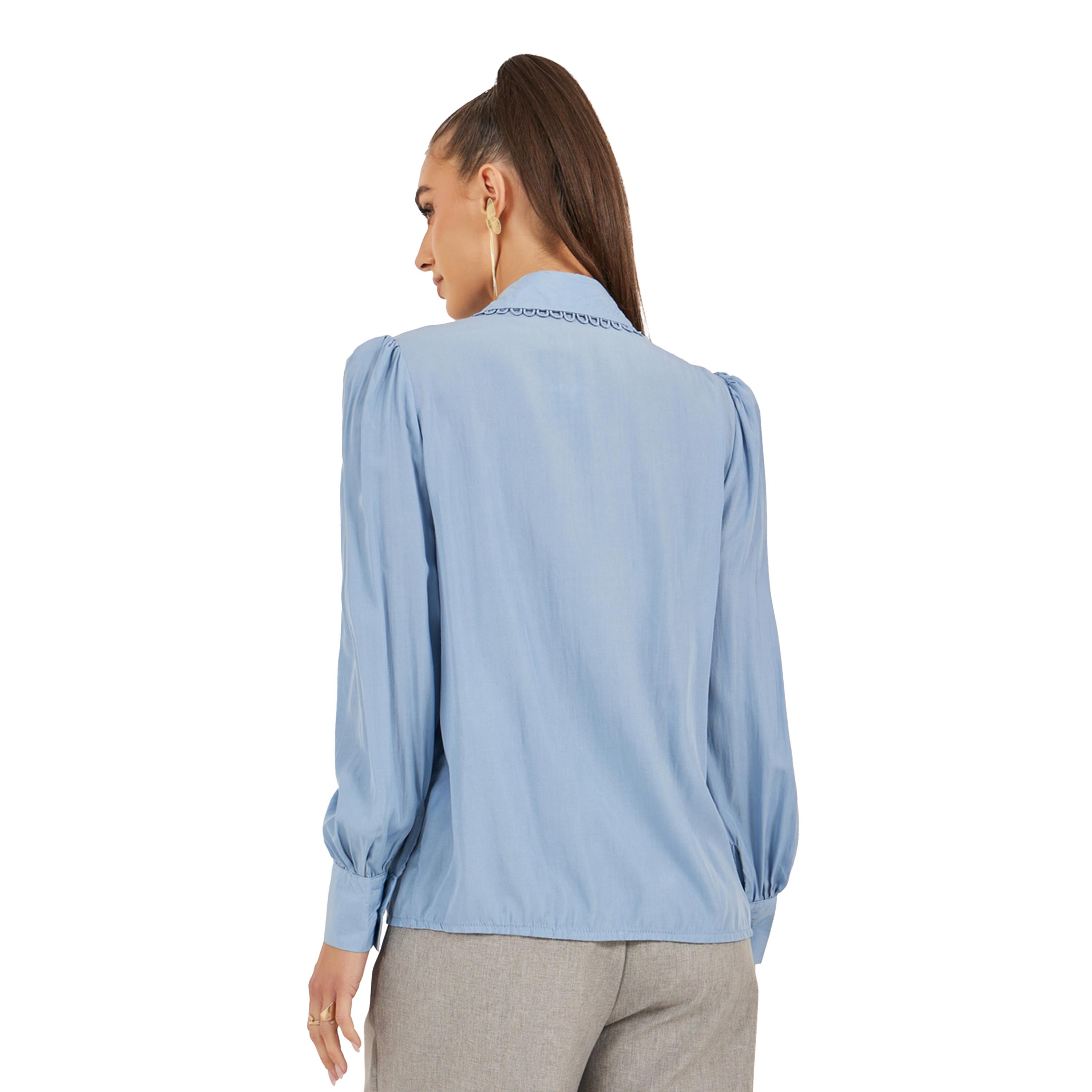 Styli Lace Detail Collared Plain Long Sleeve Shirt-women-clothing-shirtsandblouses-shirts-image-5