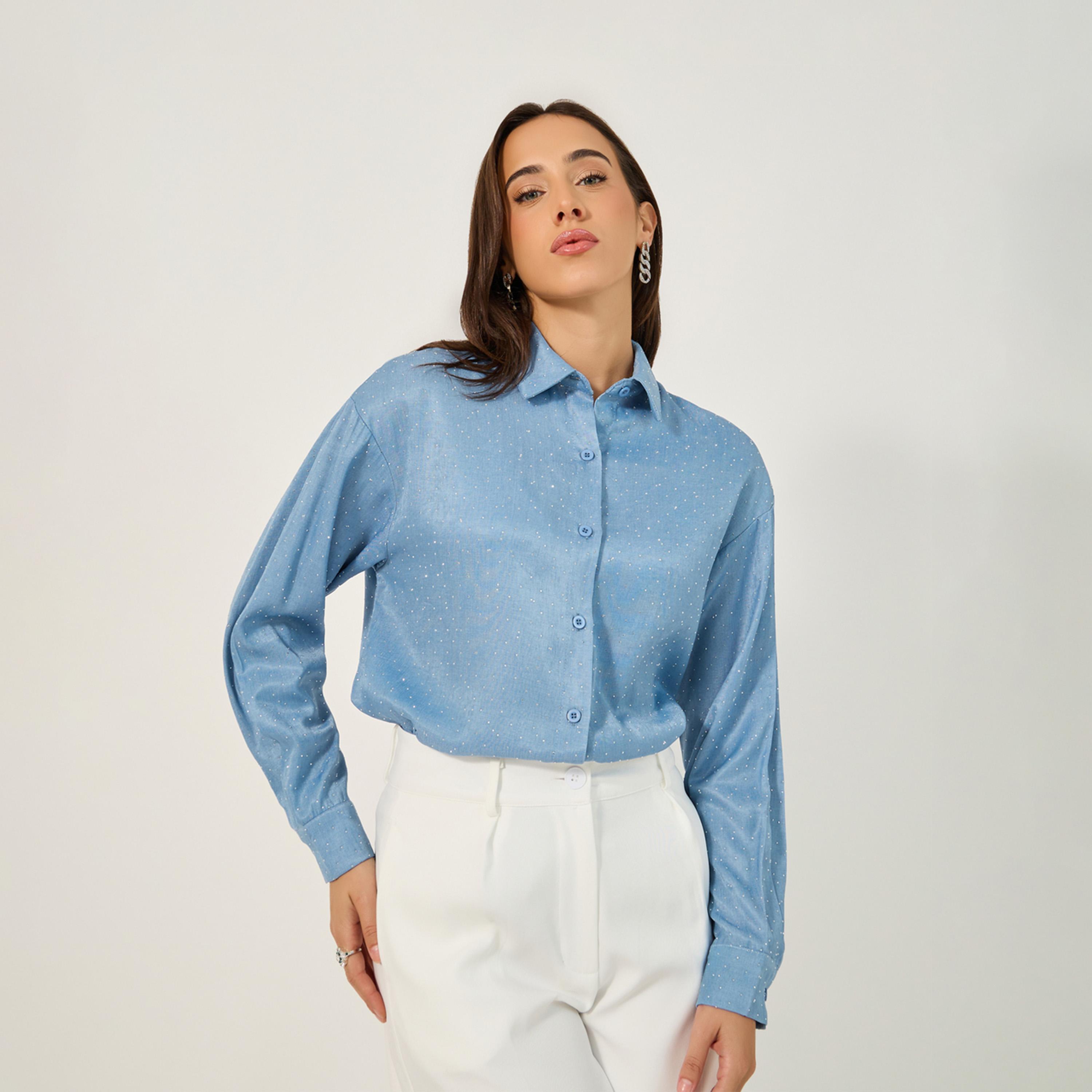 Styli Embellished Spread Collar Regular Fit Shirt-women-clothing-shirtsandblouses-shirts-image-1