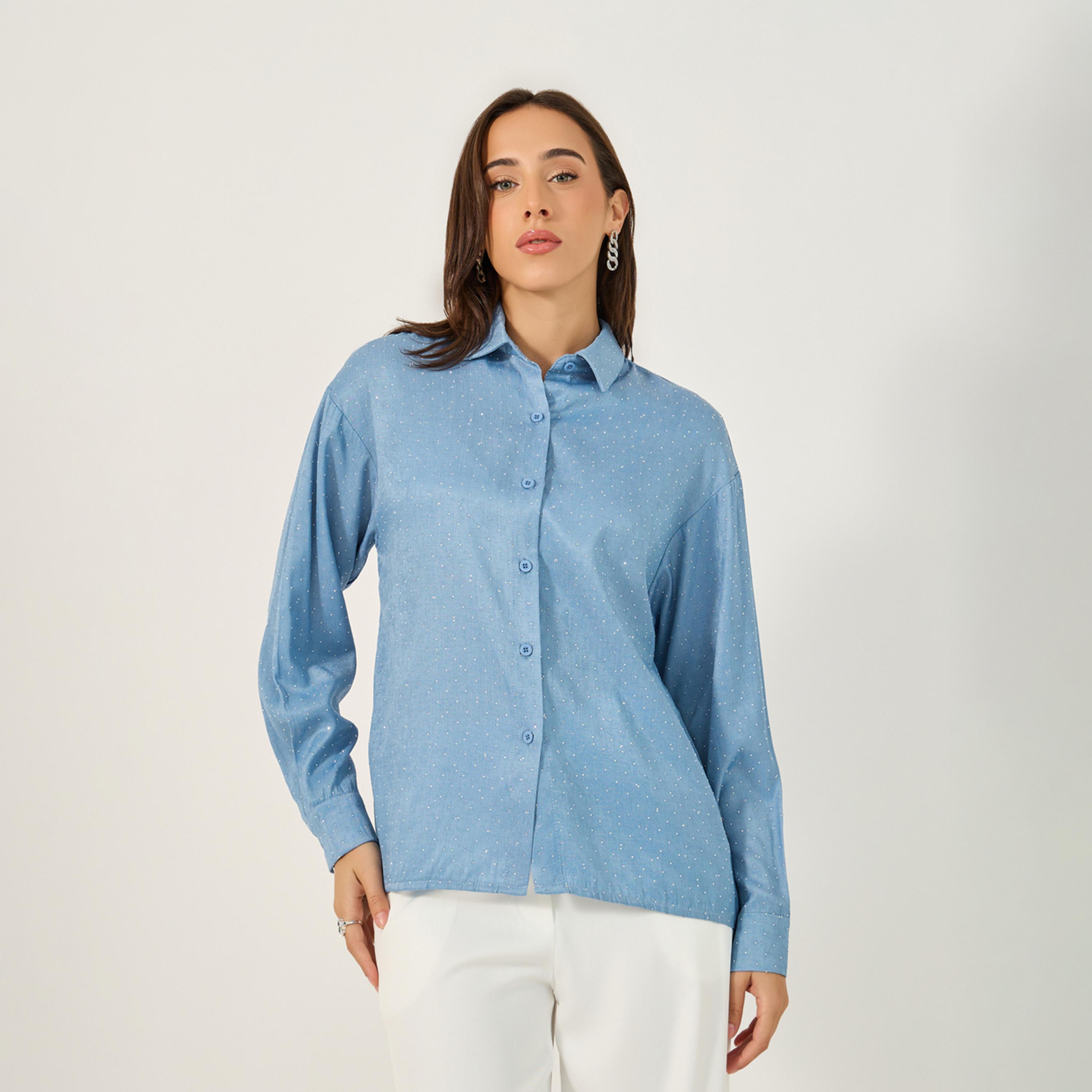 Styli Embellished Spread Collar Regular Fit Shirt-women-clothing-shirtsandblouses-shirts-image-3
