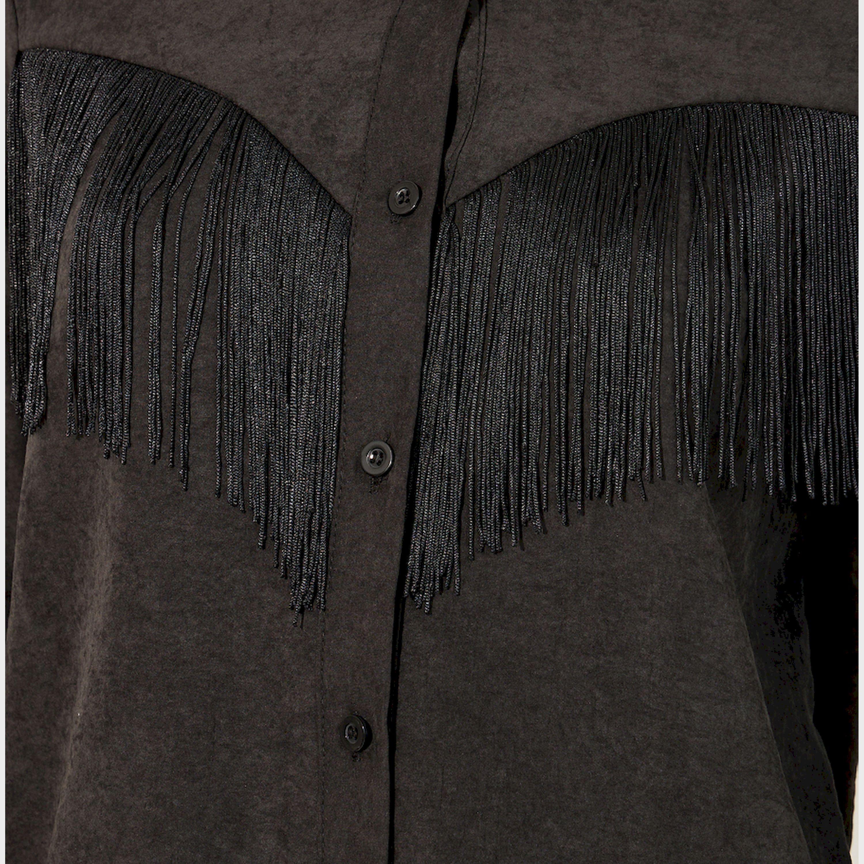 Styli Suede Look Spread Collar Shirt With Fringes Detail-women-clothing-shirtsandblouses-shirts-image-5