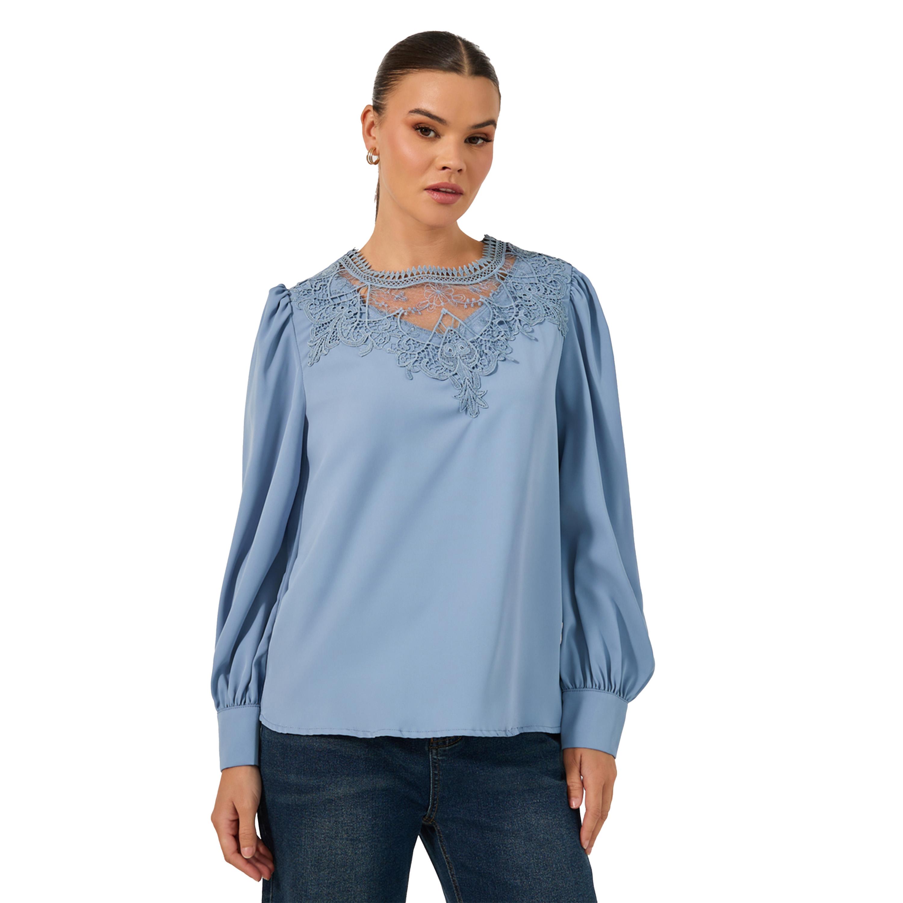 Styli Solid Long Sleeve Blouse with Lace Detail-women-clothing-shirtsandblouses-blouses-image-2