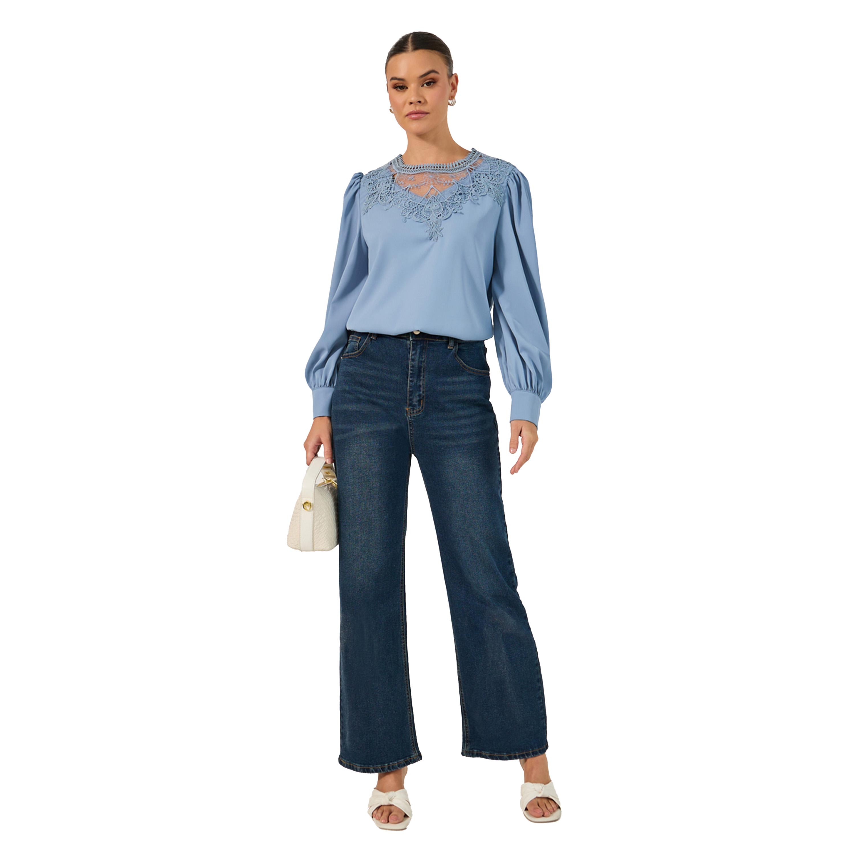 ستايلي -  بلوزة سادة بأكمام طويلة وتفاصيل دانتيل-women-clothing-shirtsandblouses-blouses-image-3