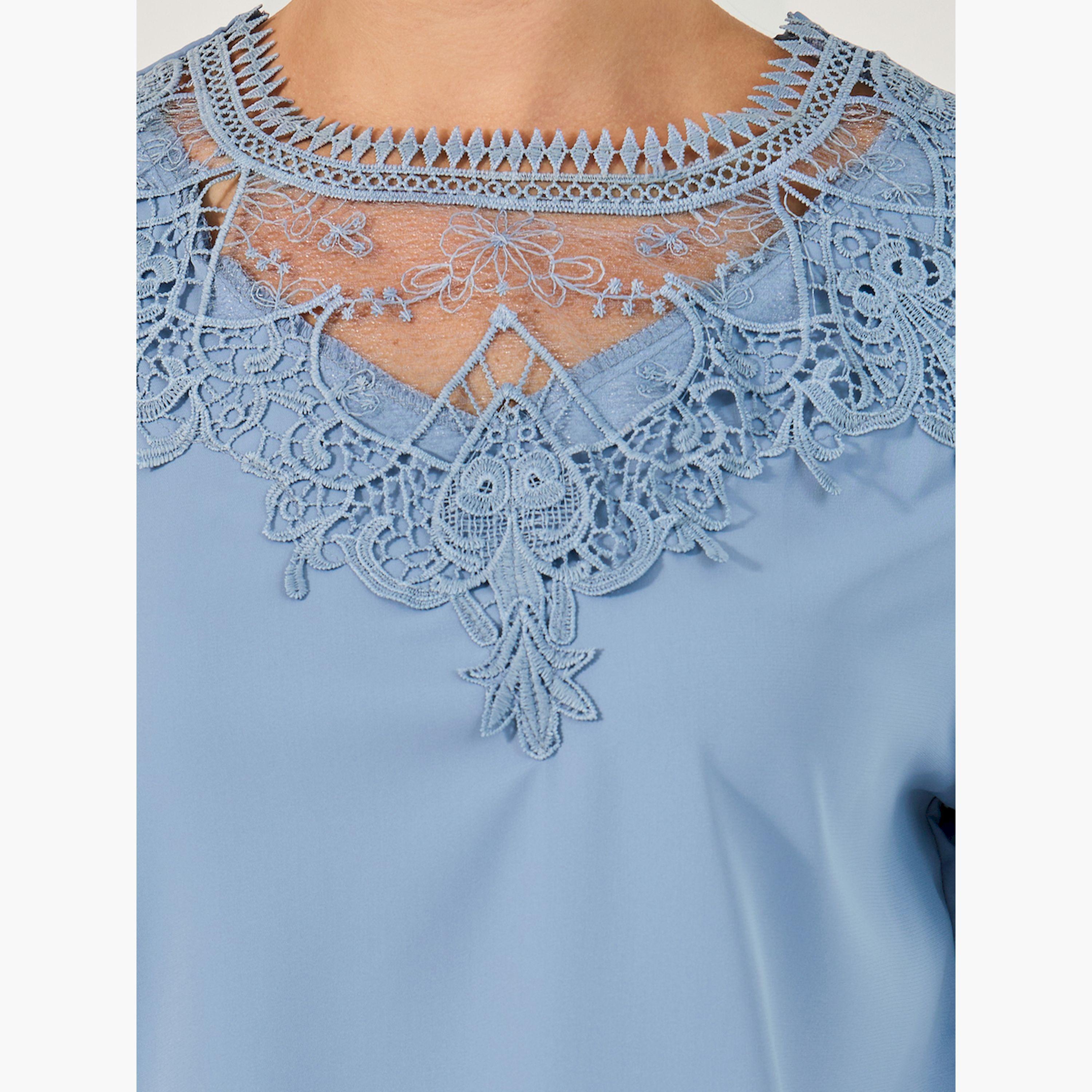 Styli Solid Long Sleeve Blouse with Lace Detail-women-clothing-shirtsandblouses-blouses-image-4