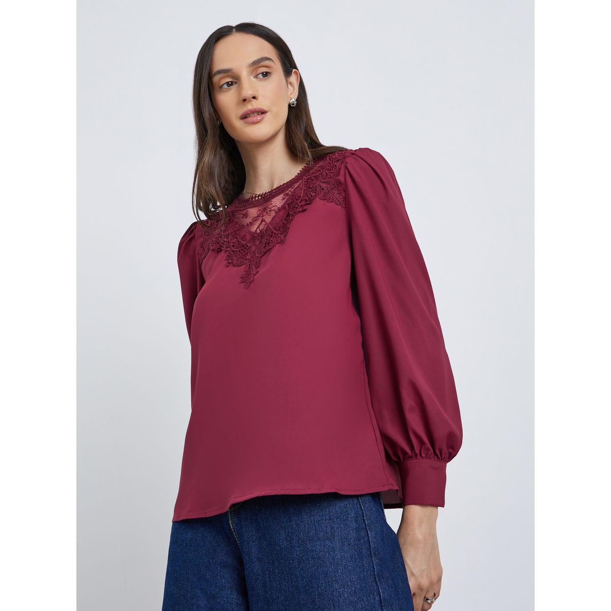 Styli Lace Insert Balloon Sleeve Blouse-women-clothing-shirtsandblouses-blouses-image-3