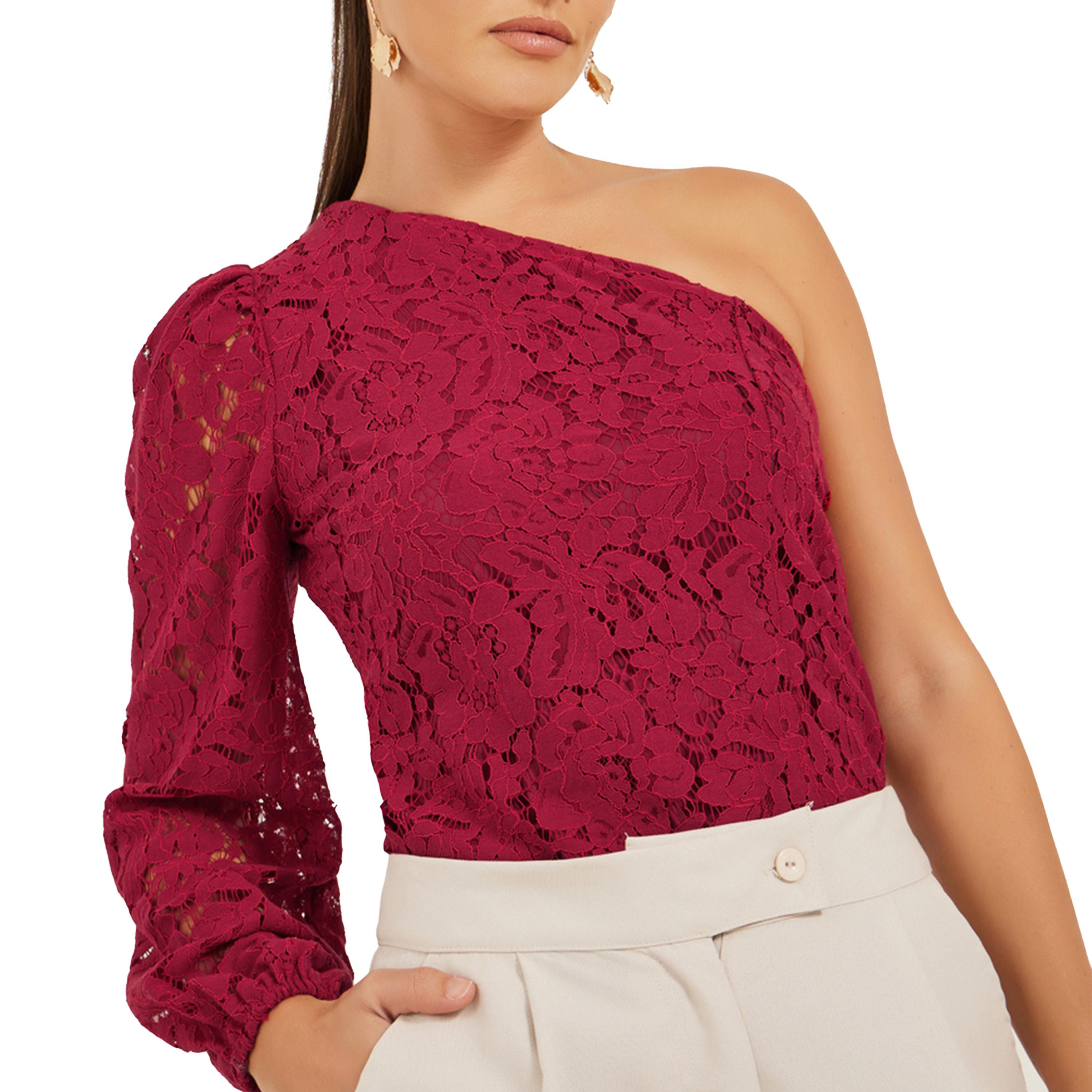 ستايلي - بلوزة دانتيل بأكمام منفوخة وكتف واحد-women-clothing-shirtsandblouses-blouses-image-3