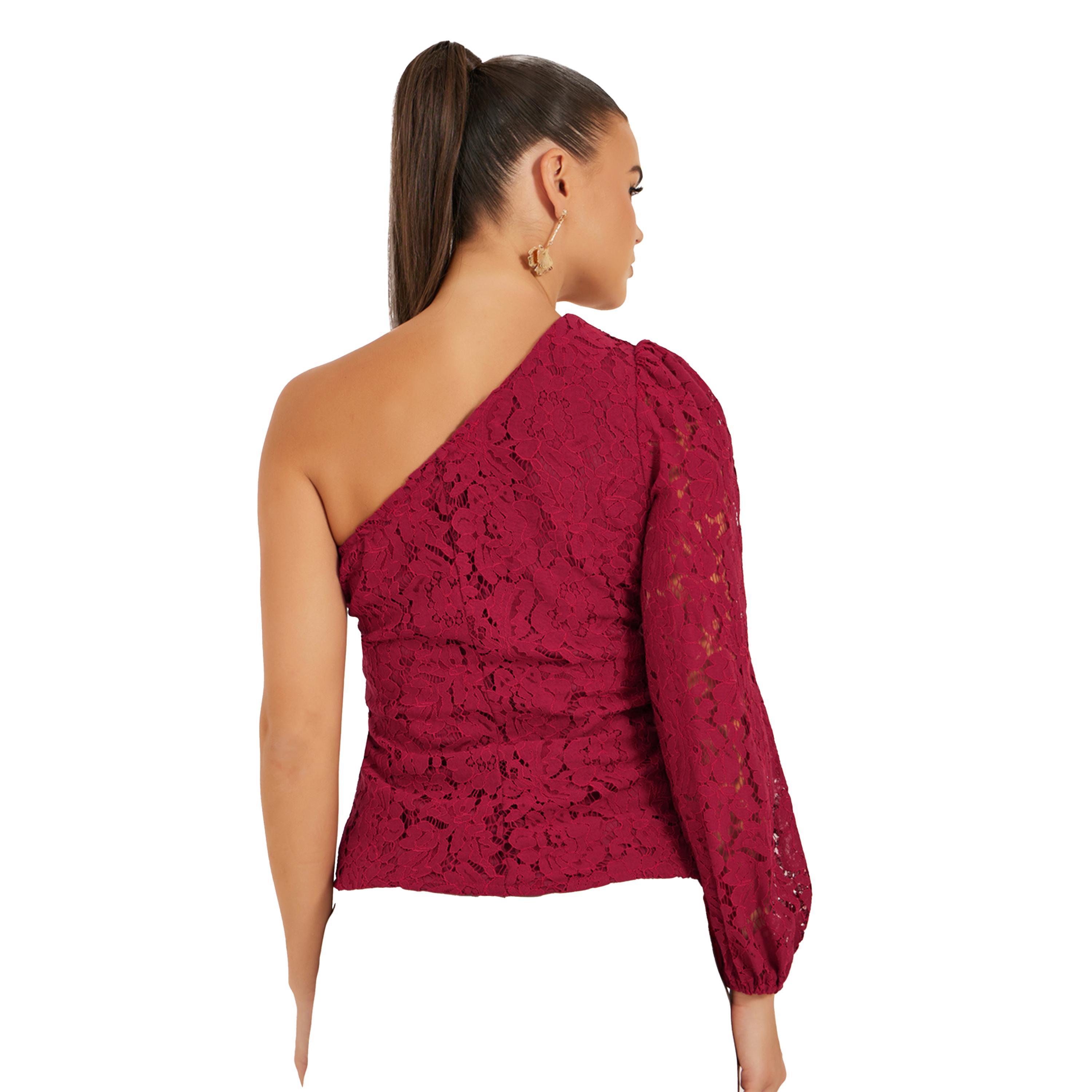ستايلي - بلوزة دانتيل بأكمام منفوخة وكتف واحد-women-clothing-shirtsandblouses-blouses-image-5