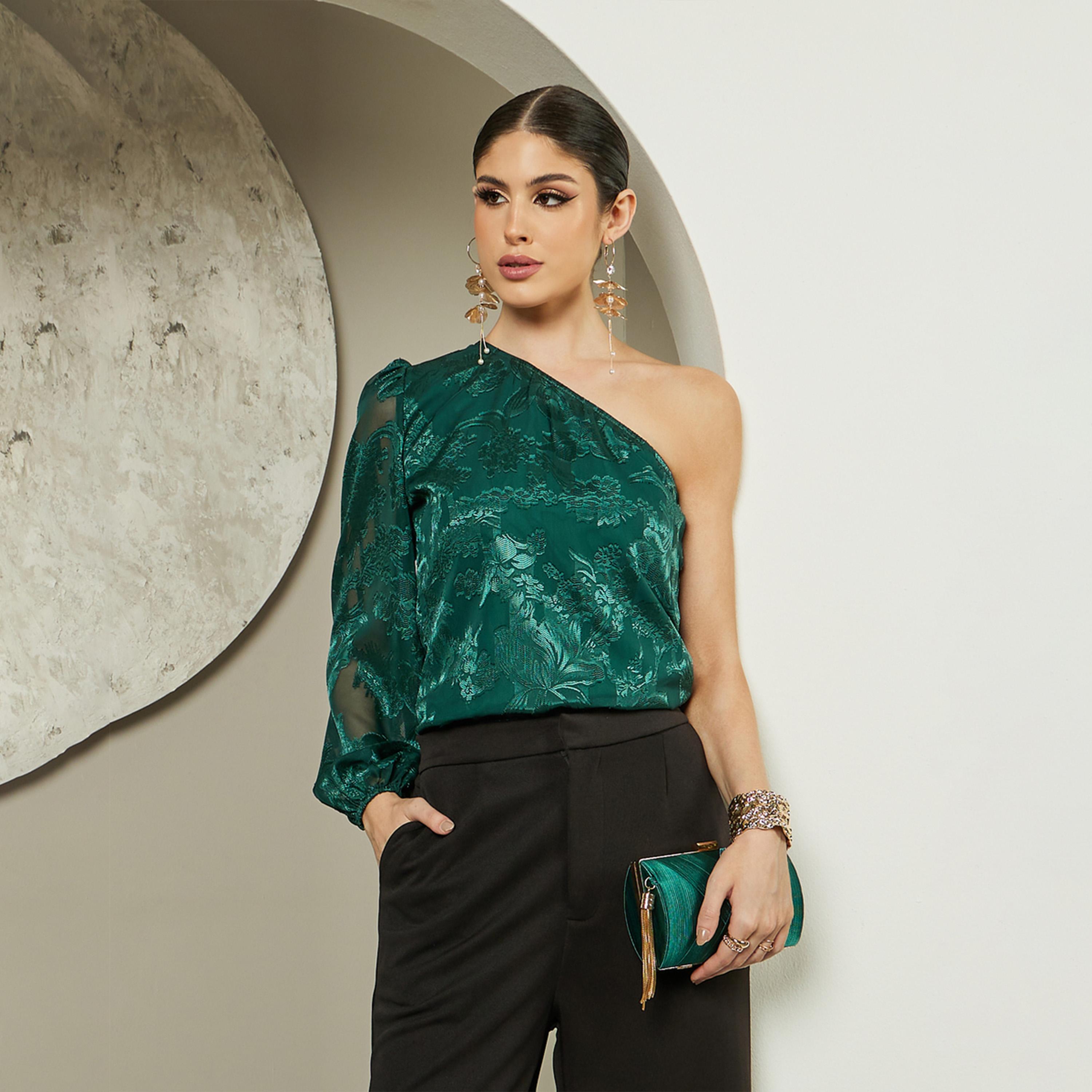 ستايلي - بلوزة دانتيل مبطنة بكتف واحد-women-clothing-shirtsandblouses-blouses-image-2