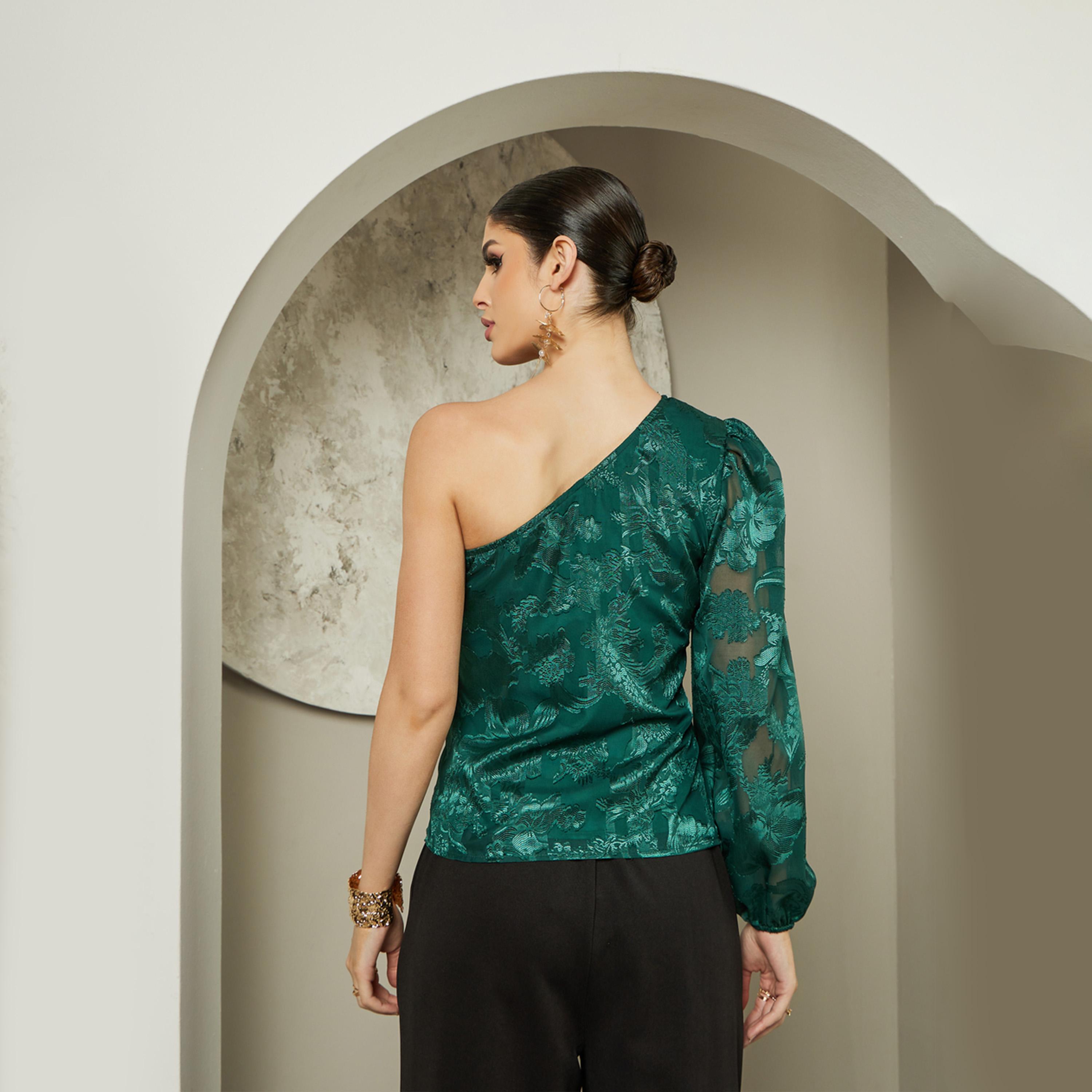 ستايلي - بلوزة دانتيل مبطنة بكتف واحد-women-clothing-shirtsandblouses-blouses-image-5