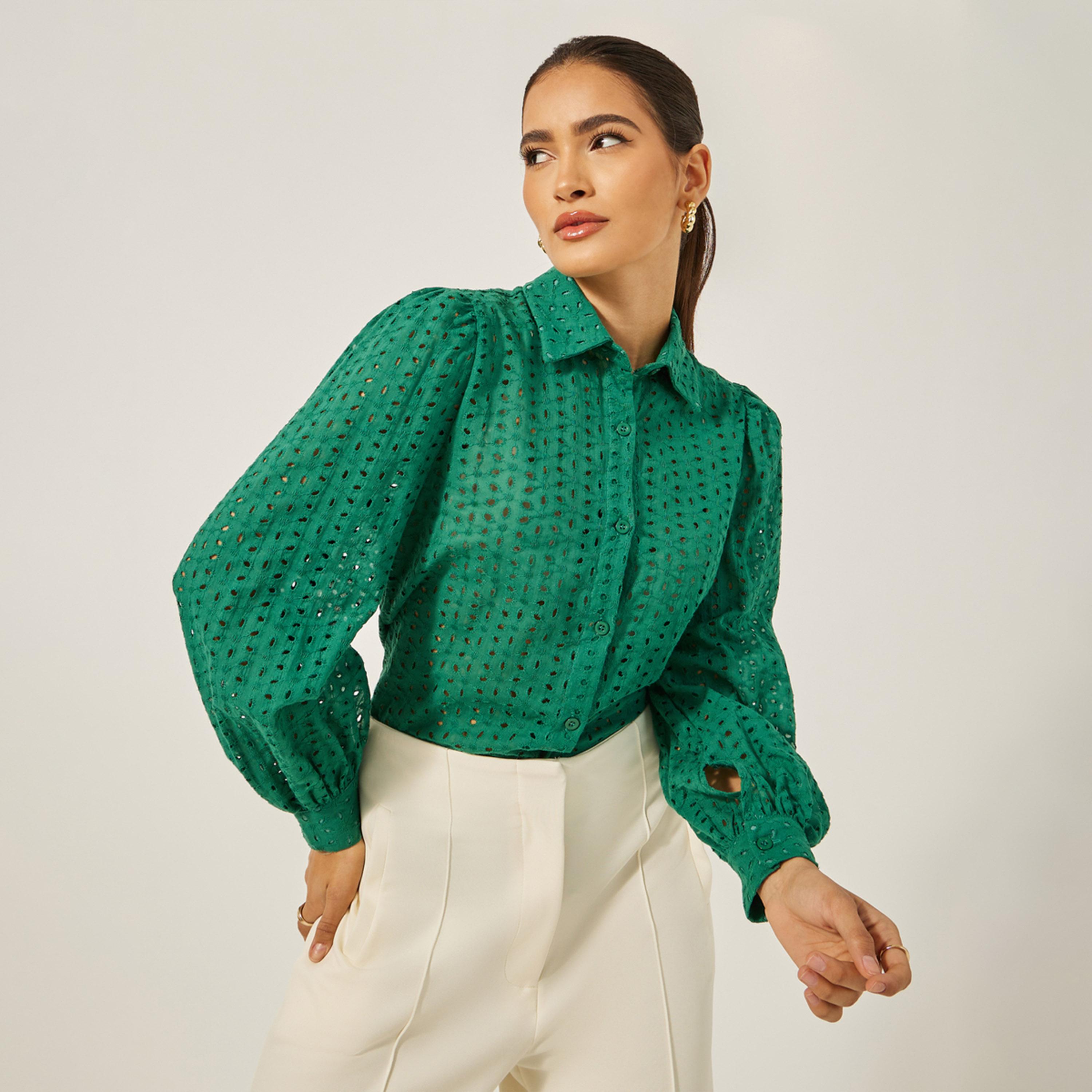 Styli Schiffli Balloon Sleeve Regular Fit Shirt-women-clothing-shirtsandblouses-shirts-image-1