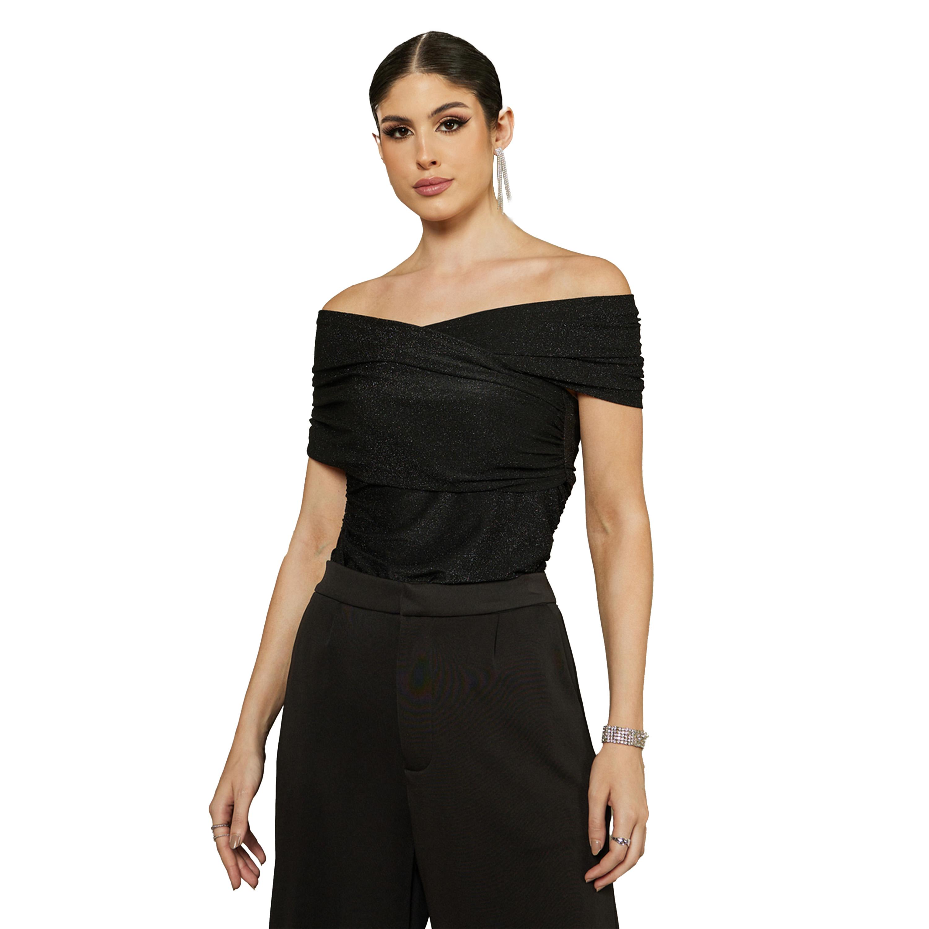 Styli Off Shoulder Pleated Knit Top-women-clothing-tshirts-image-1