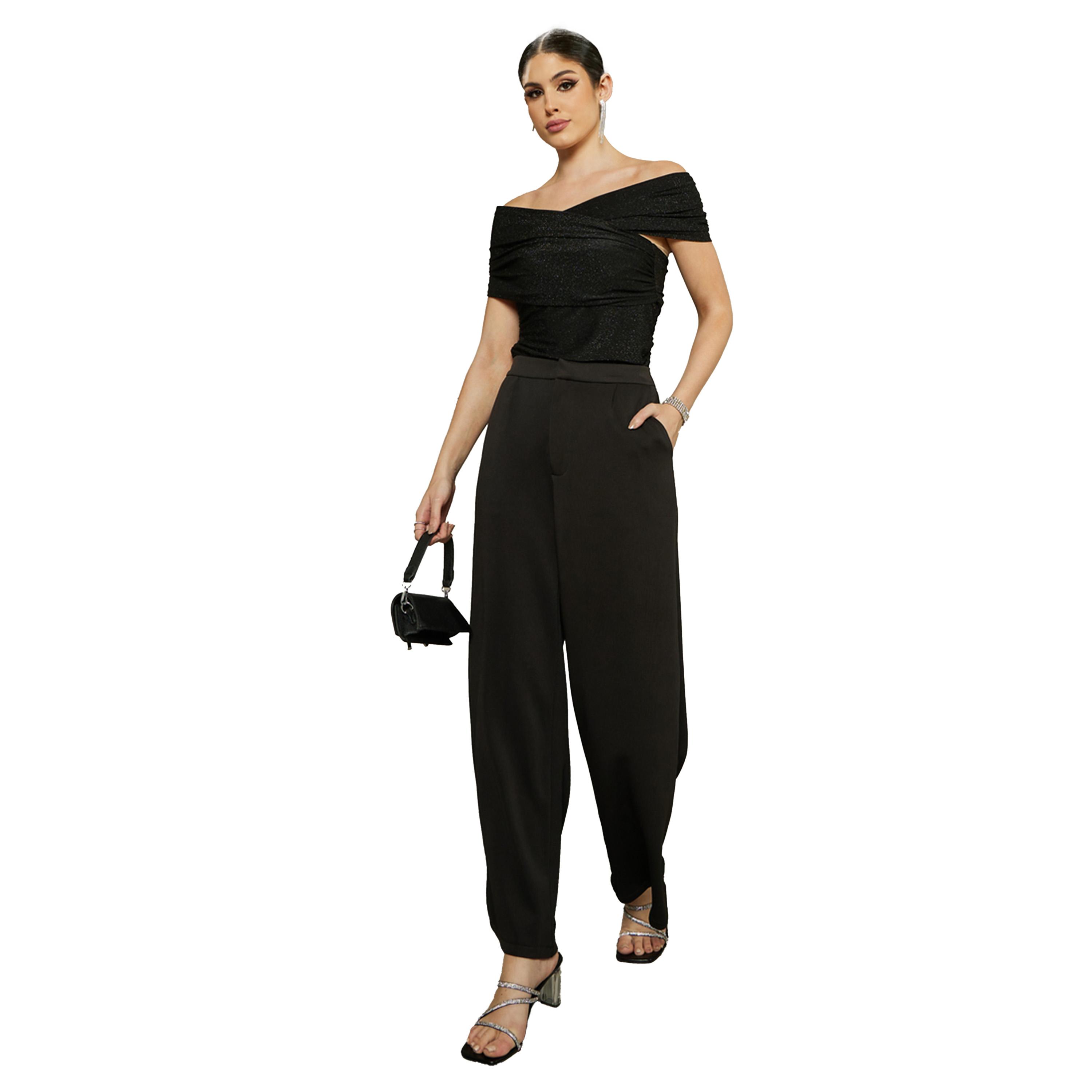 Styli Off Shoulder Pleated Knit Top-women-clothing-tshirts-image-4