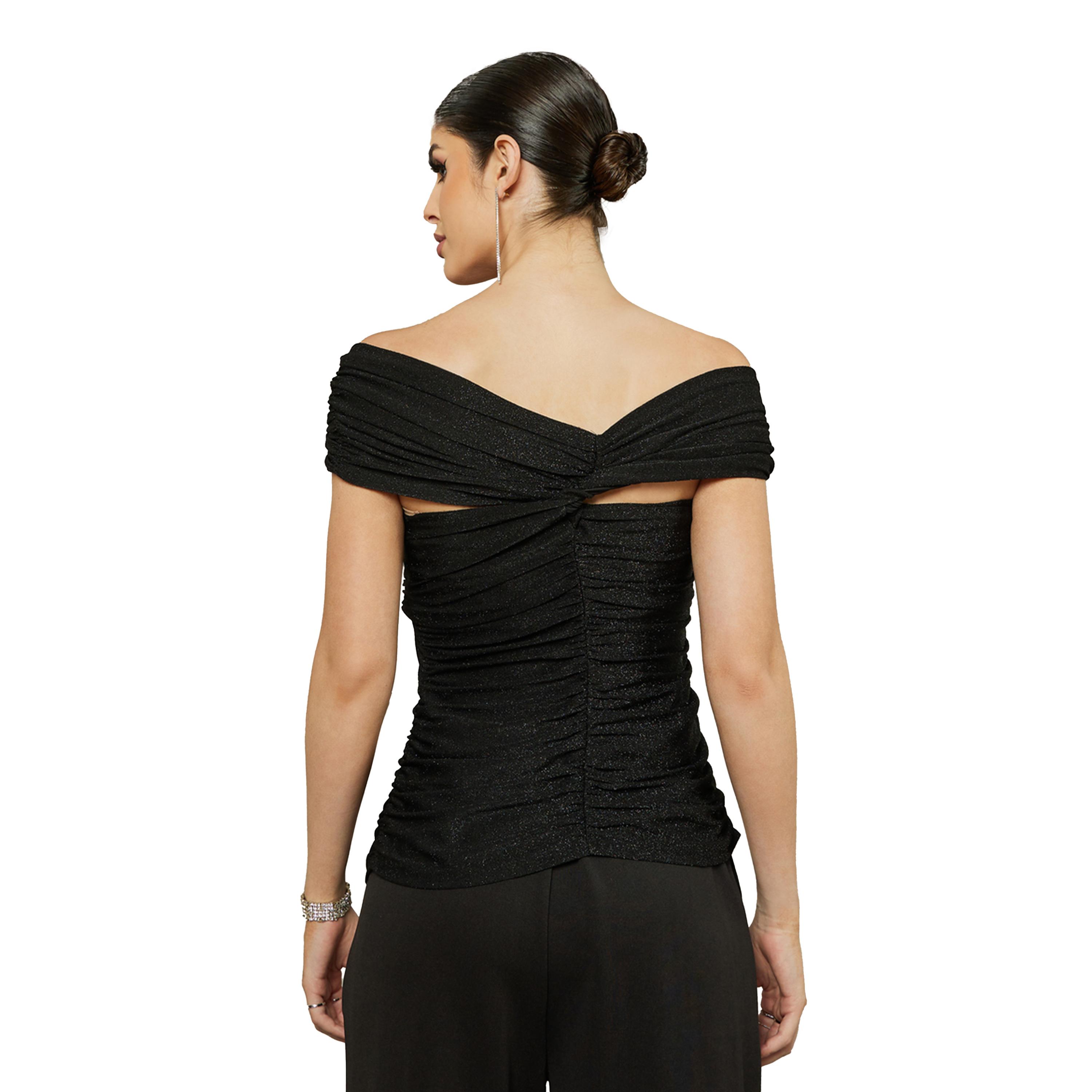 Styli Off Shoulder Pleated Knit Top-women-clothing-tshirts-image-5